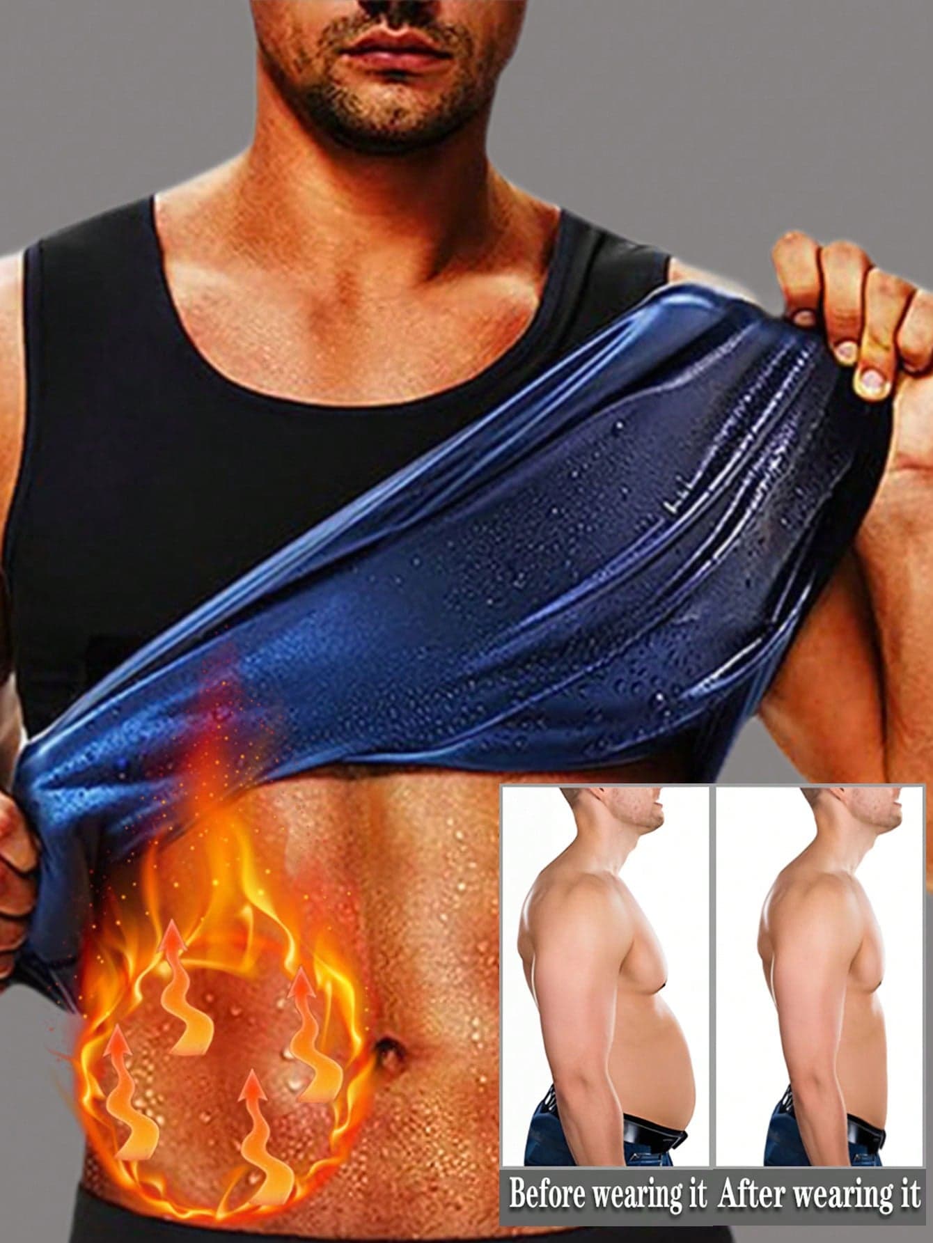 1pc Men's Sports Slimming Waist Cincher Vest, European And American Style Sauna Sweat Fitness Shaping Underwear, Sweat Inducing Belly Shaping Gym Workout Top