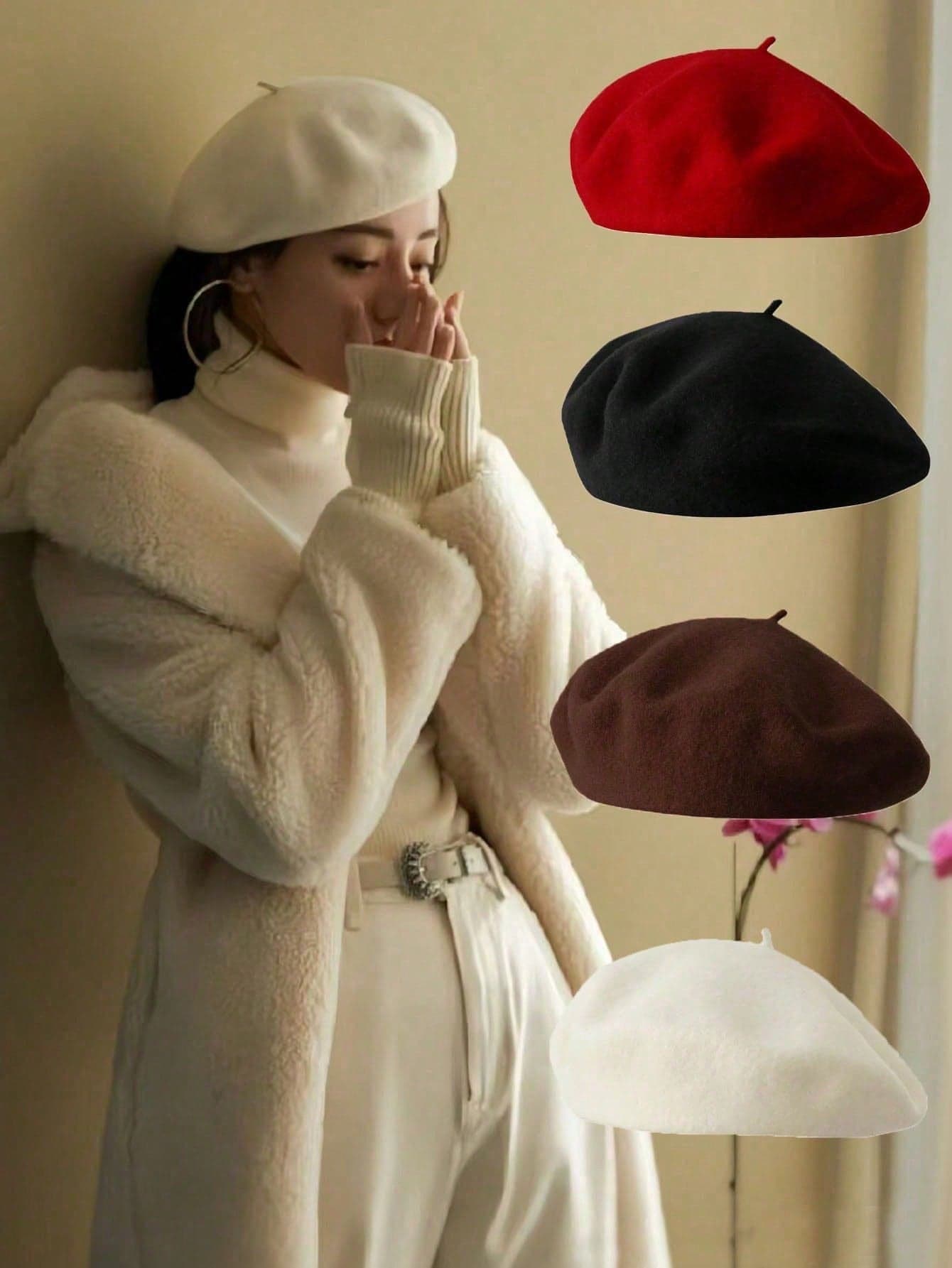 1pc Women's Beret Hat, Autumn/Winter, Retro Pumpkin Style, Korean Lady Fashion, Japanese Casual Wool Warm Cap