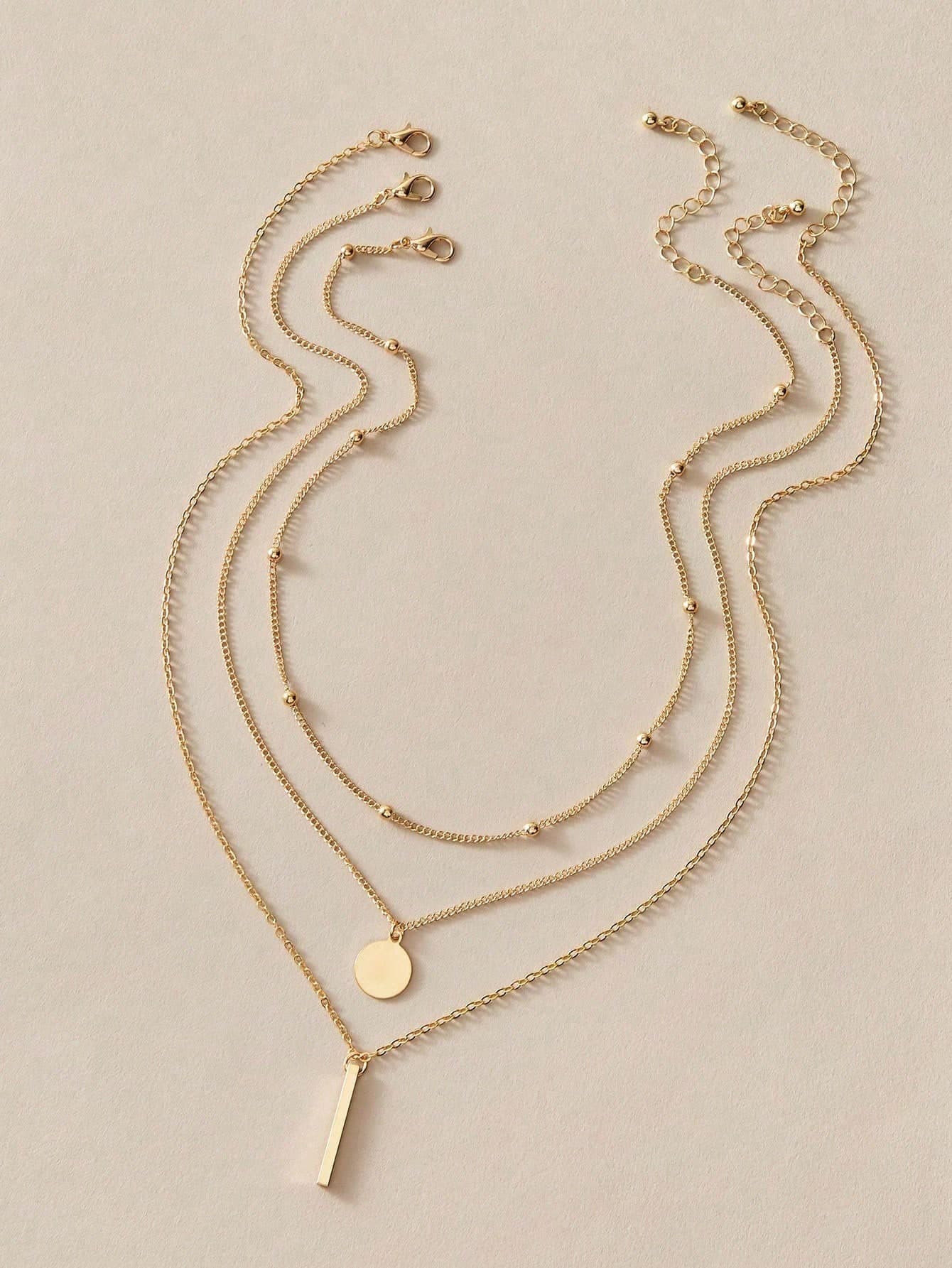 3pcs/Set New Fashionable Gold Multi-Layer Chain Circle Pendant Necklace, Jewelry Accessories For Women Party And Daily Wear