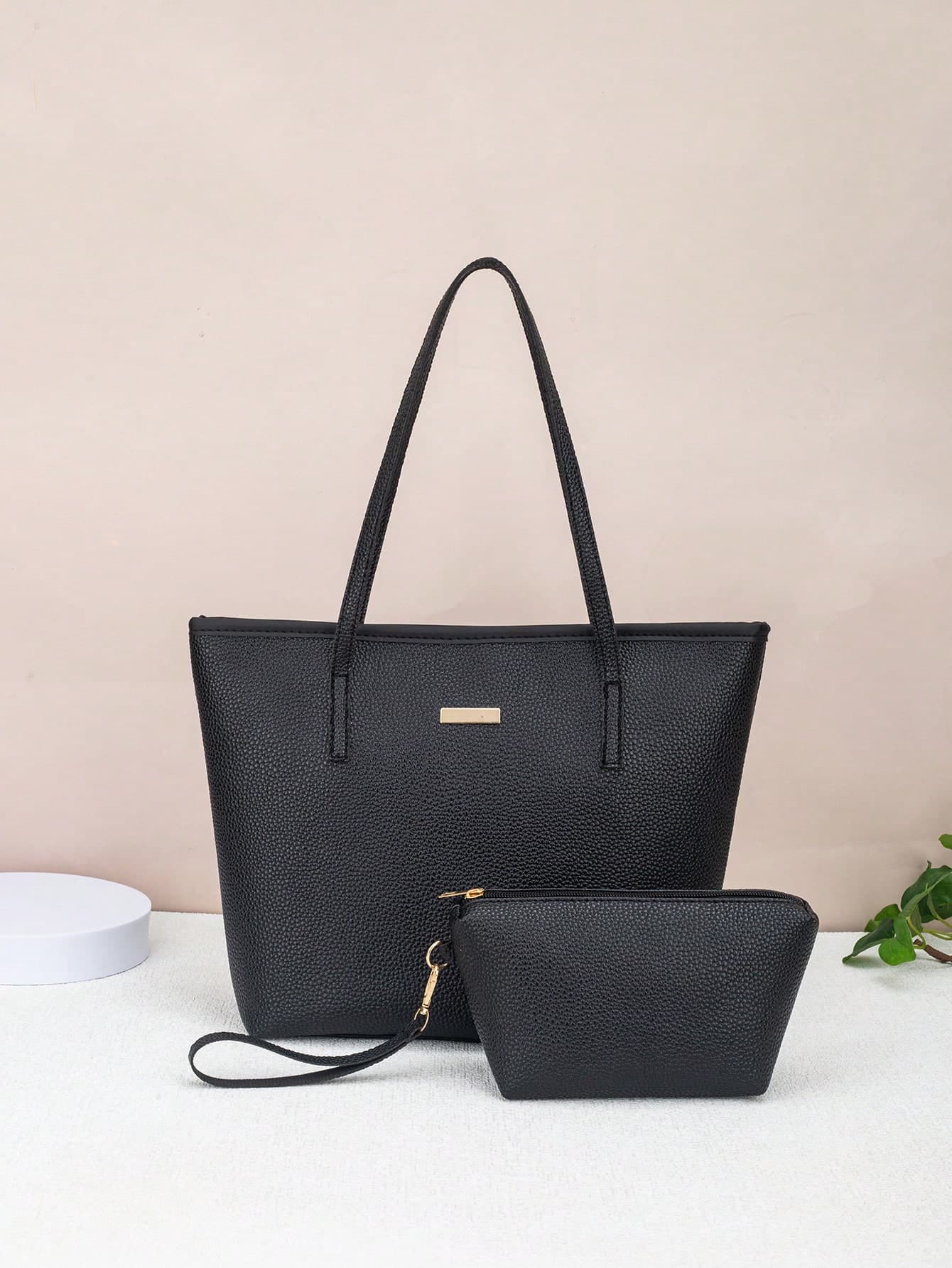 2pcs Quilted Wave Geometric Pattern Retro Tote Bag, Large Capacity Shoulder Shopping Bag With Coin Purse For Women