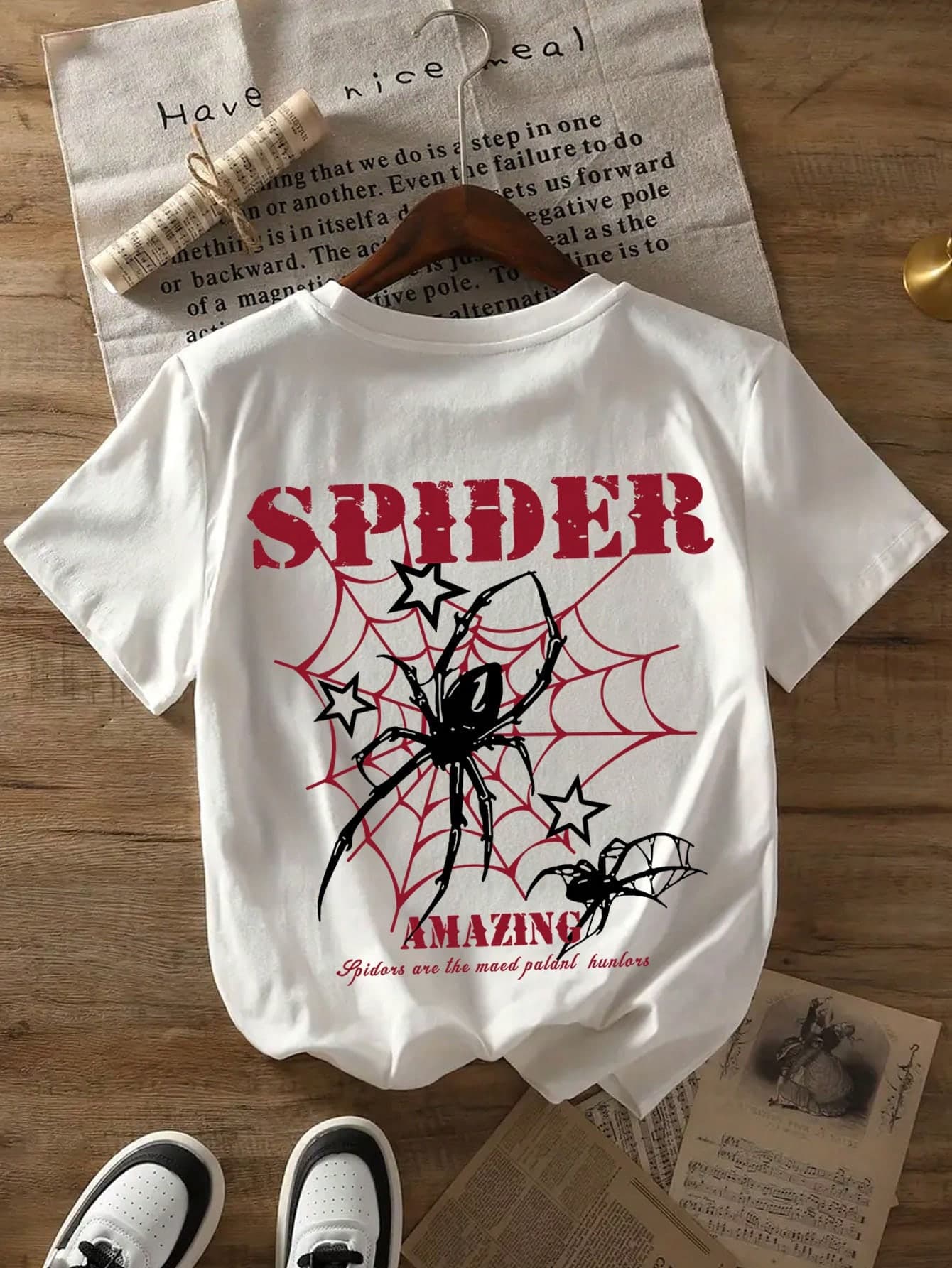 Cartoon Spider Print Round Neck T-Shirt, Casual Soft Top For Summer