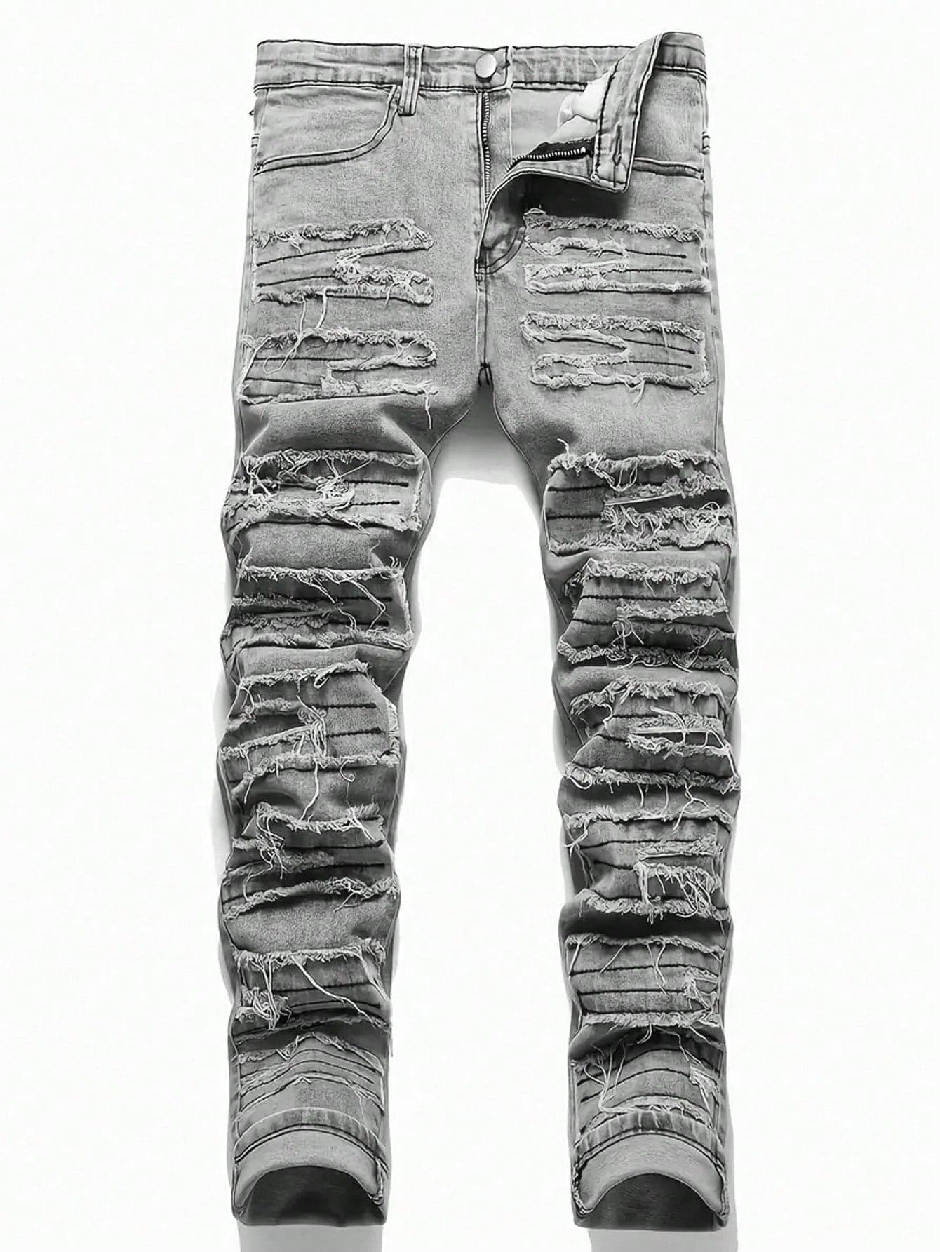 Teen Boy Fashion Fringe Elastic Denim Jeans
