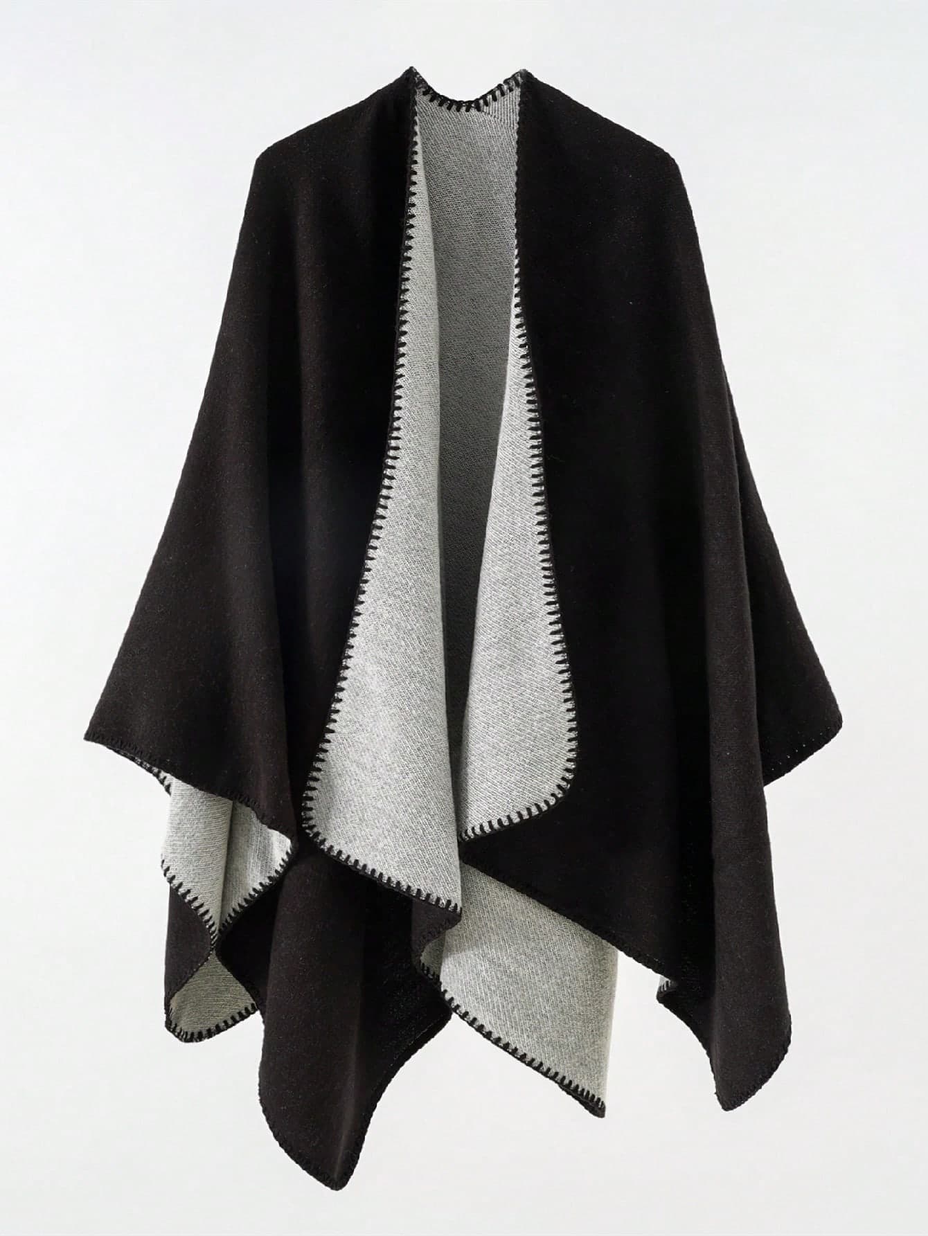1pc Women Simple Ombre Solid Reversible "Poncho" Scarf, Casual & Warm For Outdoor, Autumn/Winter
