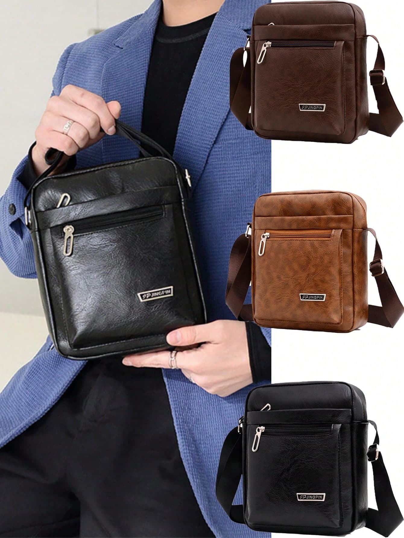 1Pc Men Vintage Fashion Business Casual Shoulder Bag Crossbody Bag Wallet Small Bag School Supplies,Gift For Dad,Office Bag,Side Bag,Student Essential
