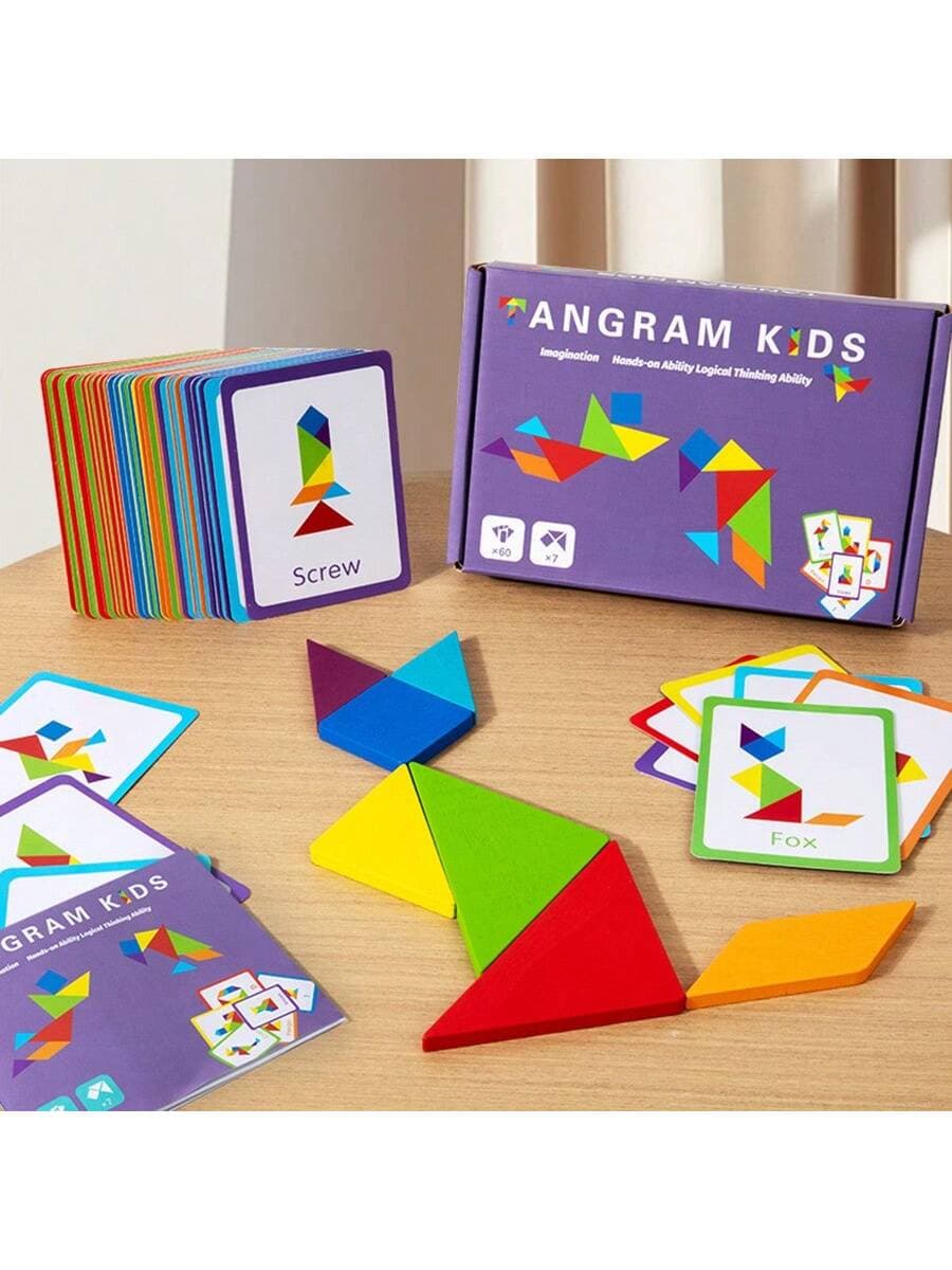 Wooden Colorful Tangram Puzzle Board, Educational Toys Developing Intellectual, Numerical, Alphabetic, Geometric Shapes, Memory, Logical Thinking And Reasoning Skills