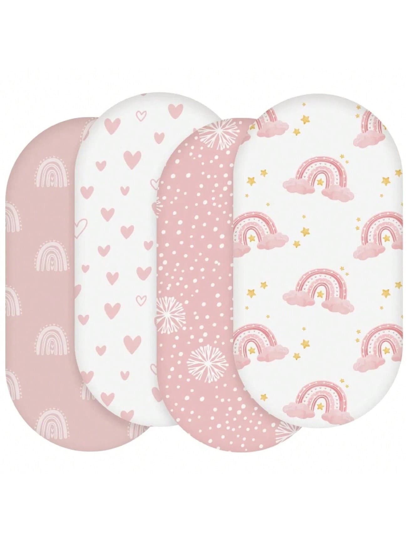 4pcs Baby Crib Sheets, Unisex, Suitable For Rectangle, Round, Oval Mattresses, Flexible Fit For Different Baby Bed Sizes, Heart Design For Valentine's Day