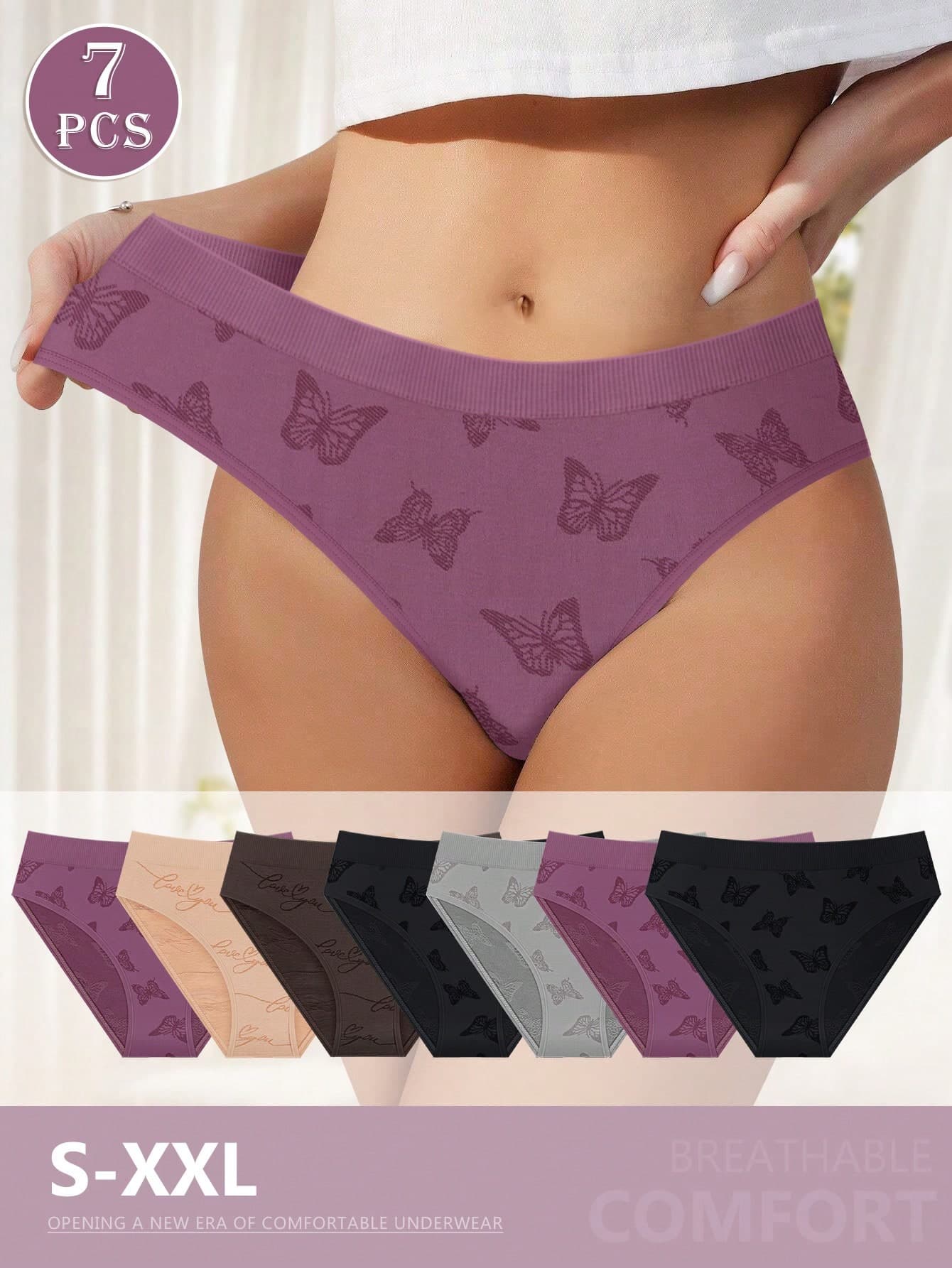 MIOTAN 7pcs/Pack Women Low Waist Triangle Panties, Comfortable Breathable Printed Sexy Underwear
