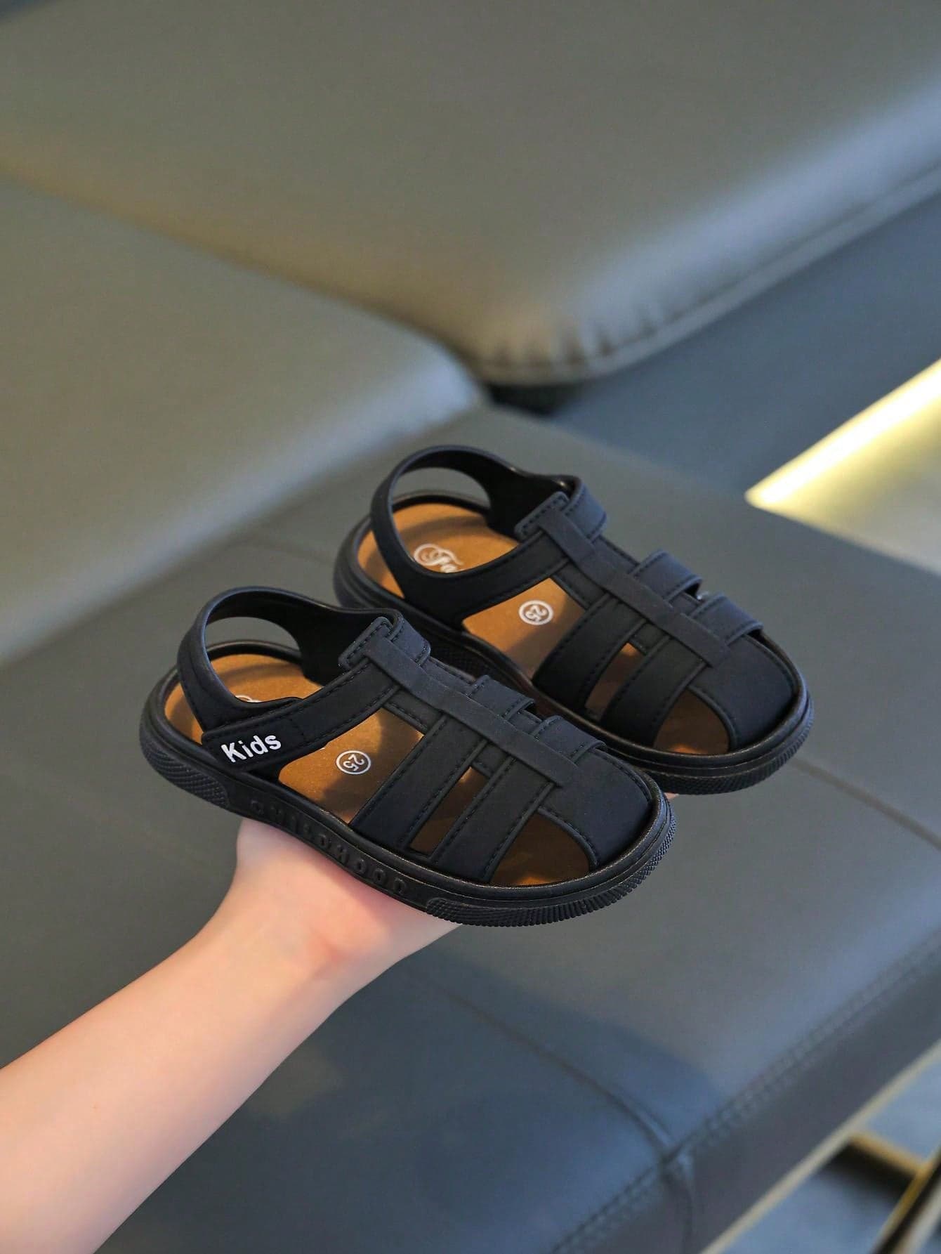Kids' Solid Color Closed Toe Casual Sandals, Flat, Fashion, Suitable For Summer, Boys And Girls