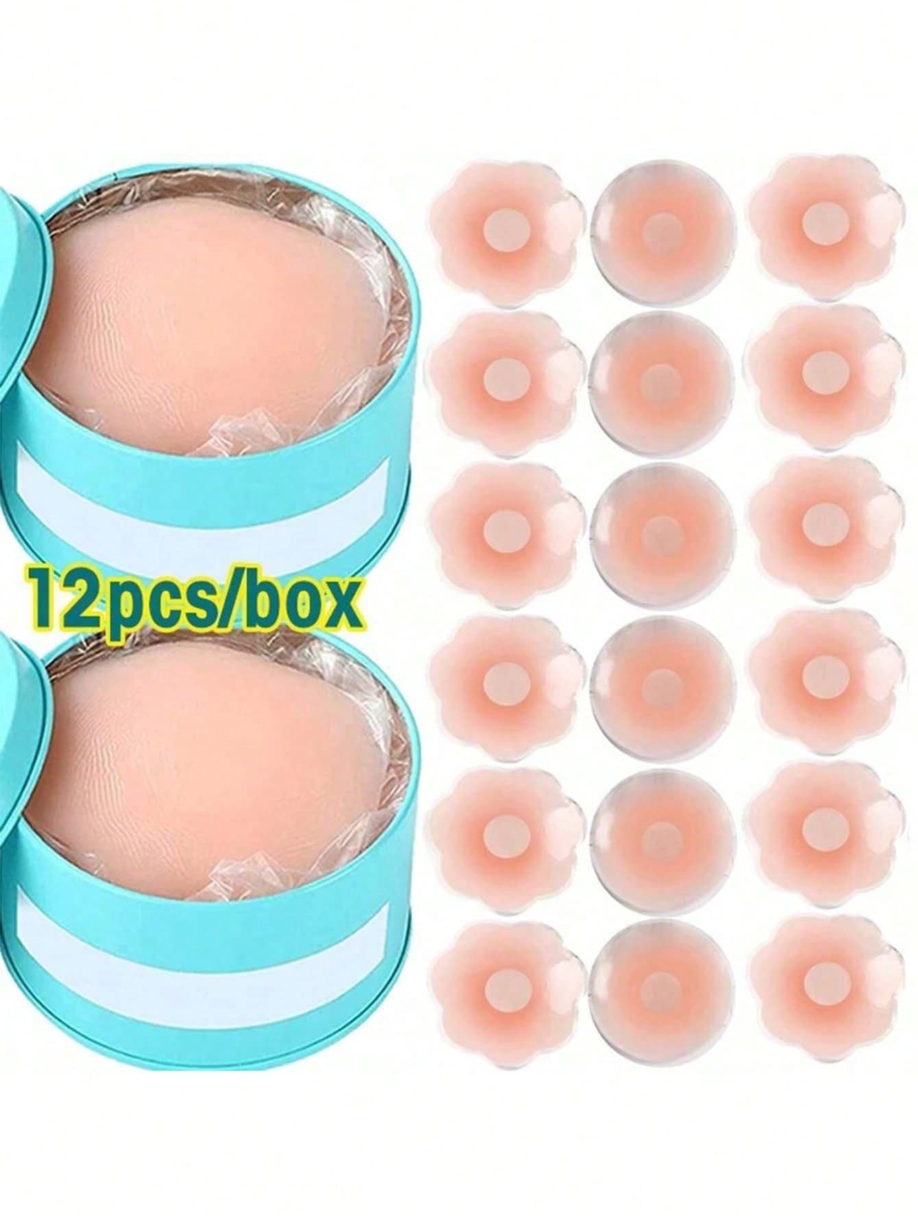 6pcs/12pcs Reusable Silicone Bra Pasties, Nipple Covers, Invisible Bust Tapes, Round/Maple Leaf Shape, For Ladies