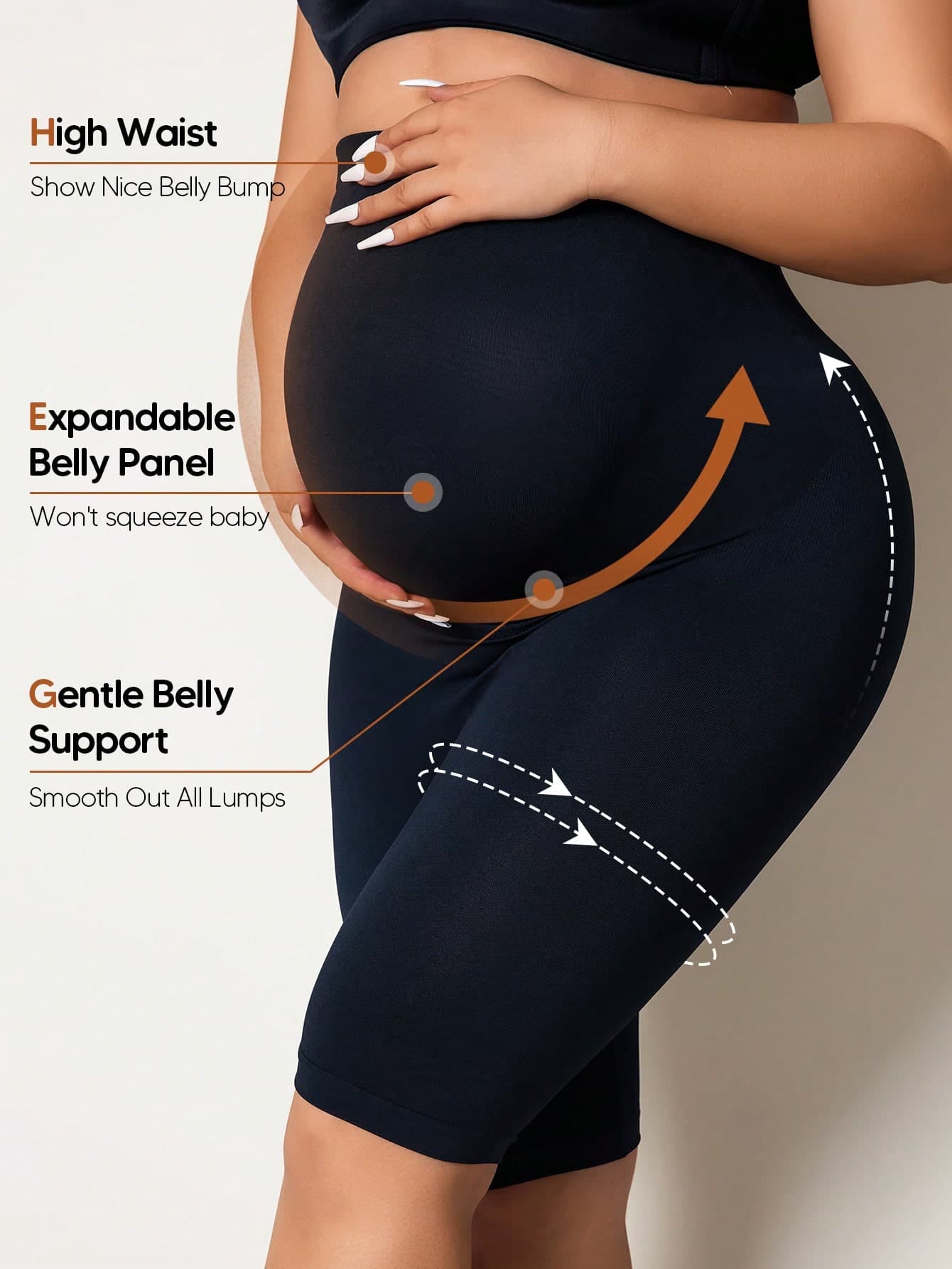Maternity Solid High Waist Biker Shorts Casual Black Summer