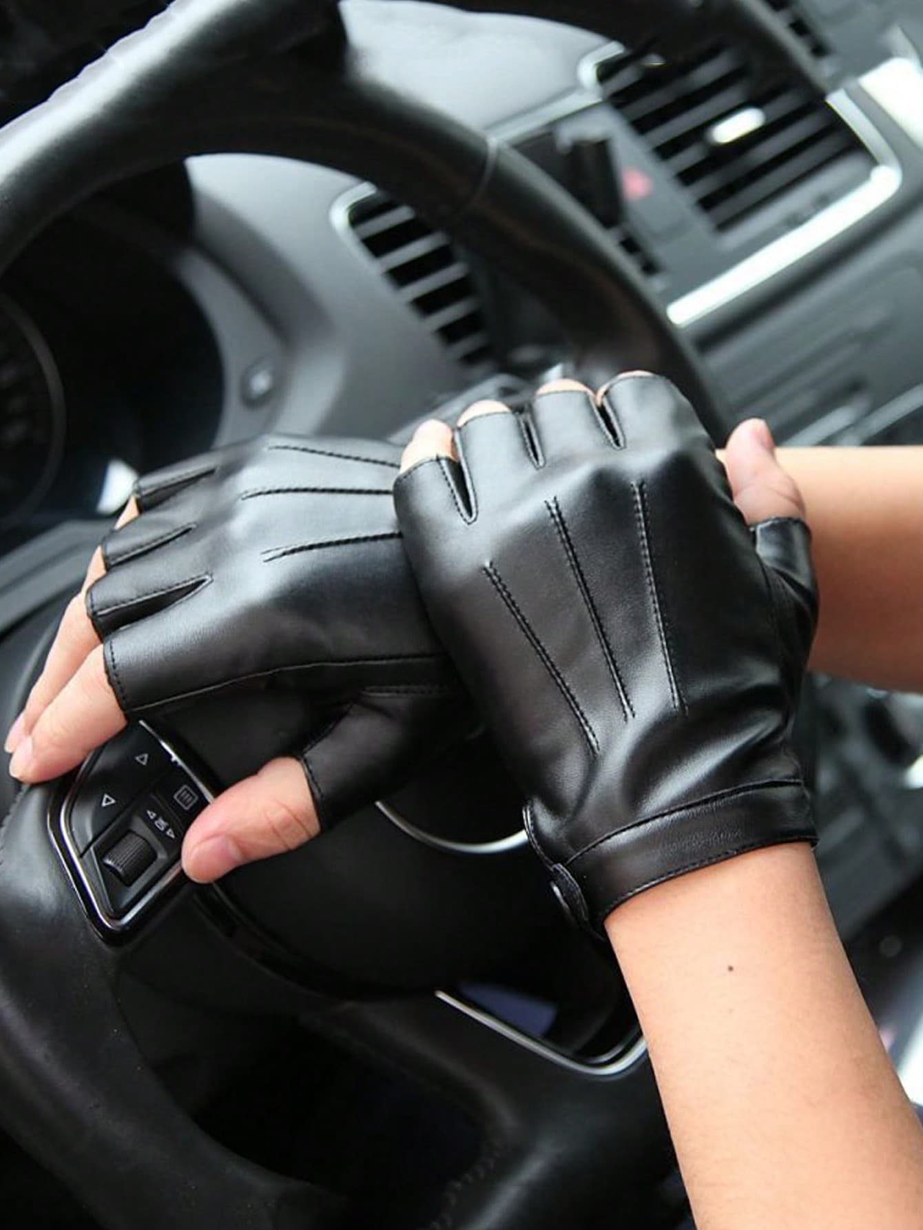1 Pair Leather Fingerless Casual Sports Style Gloves, Fashion Street Dance For Men