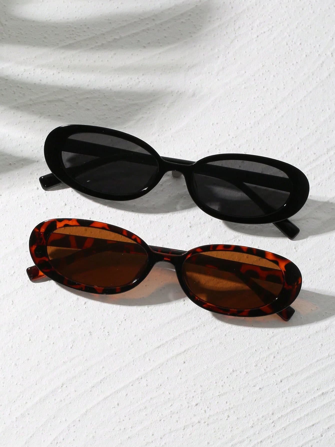 2 Pairs Vintage Small Oval Sunglasses, Women's Plastic Fashion Classic Style, Outdoor Travel Beach Vacation Glasses
