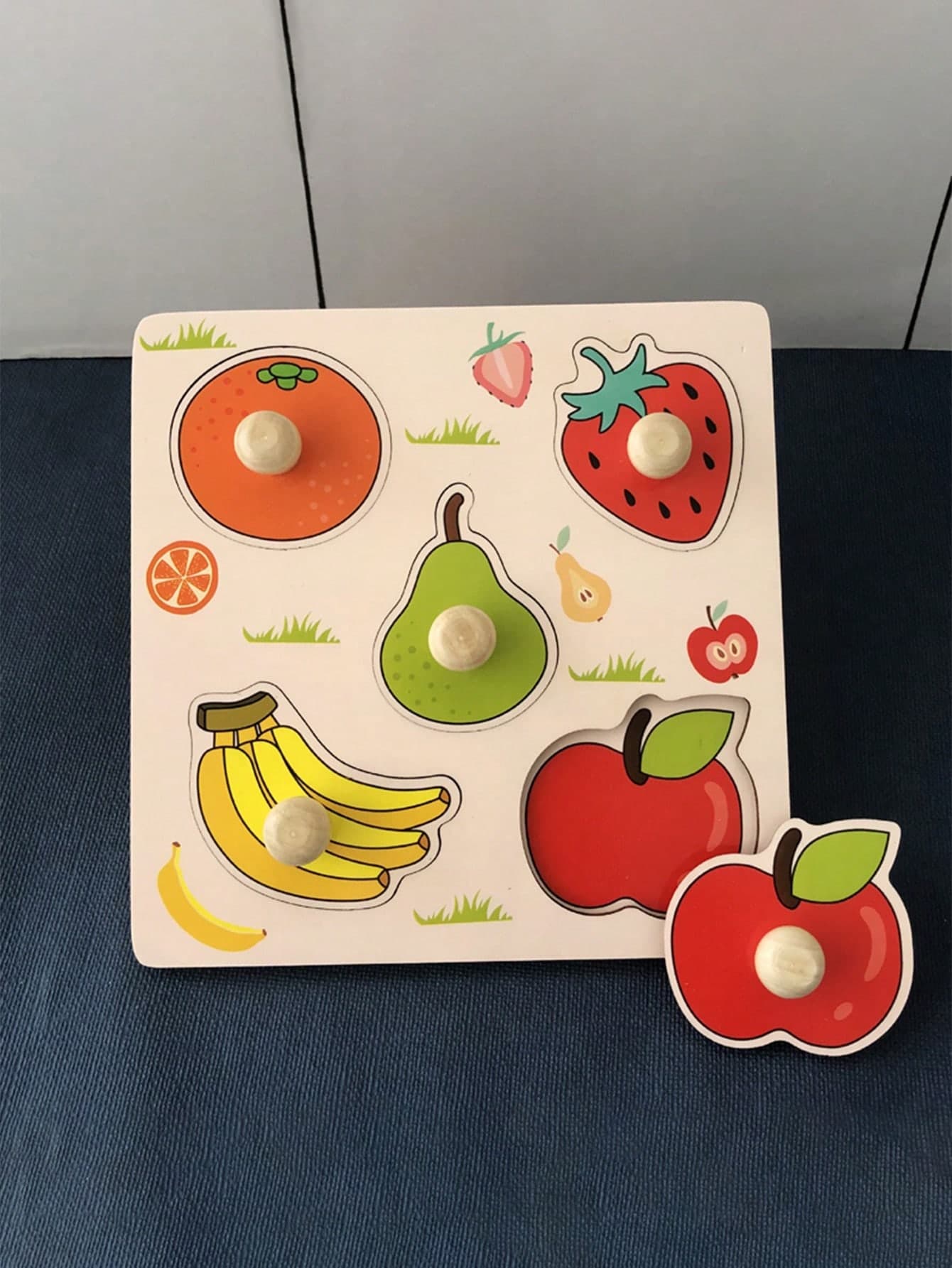 MuTongXB 1PC 12M+ Toddler Wooden Fruit Hand Grasp Puzzle, Compact Palm Size Cartoon Cognitive Matching Board, Early Educational Toy For Home Learning
