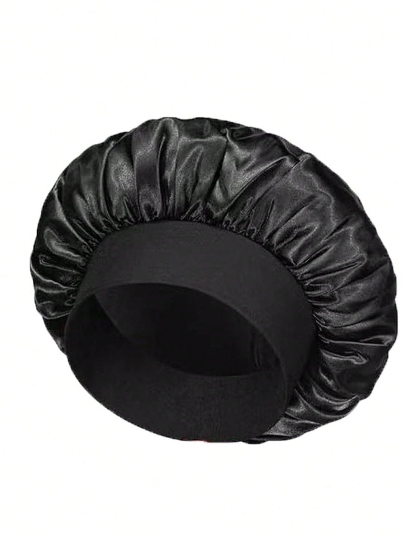1Pc Women Solid Wide Brim Satin Bonnet, Comfort Breathable Fashion Night Sheeping Hat, Daily Hair Care Sleeping Cap For Hair Protection