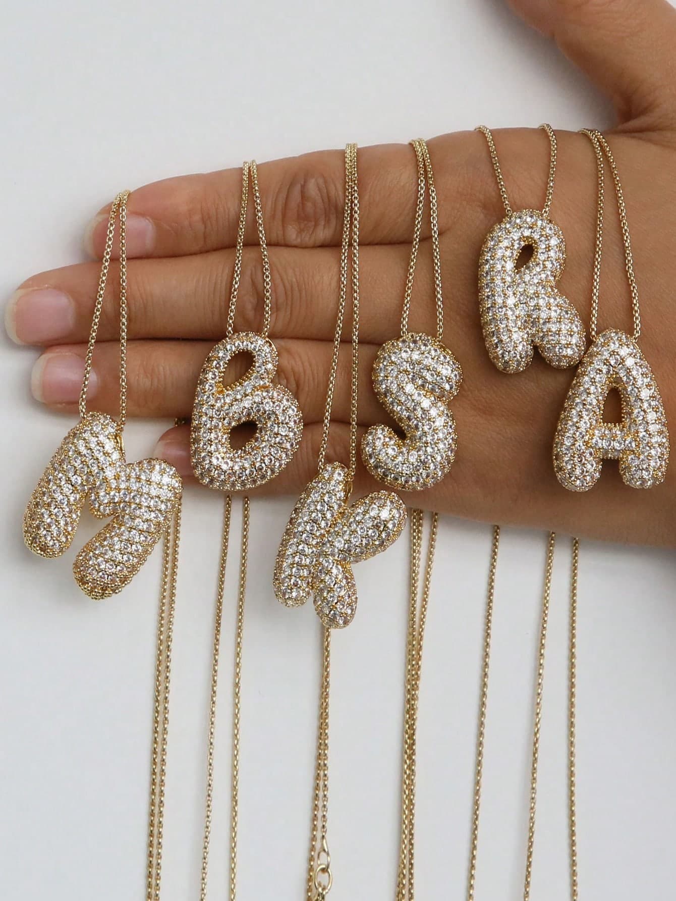A-Z CZ Letter Pendant Necklace, Unisex Punk Hip-Hop Style Stainless Steel Jewelry
