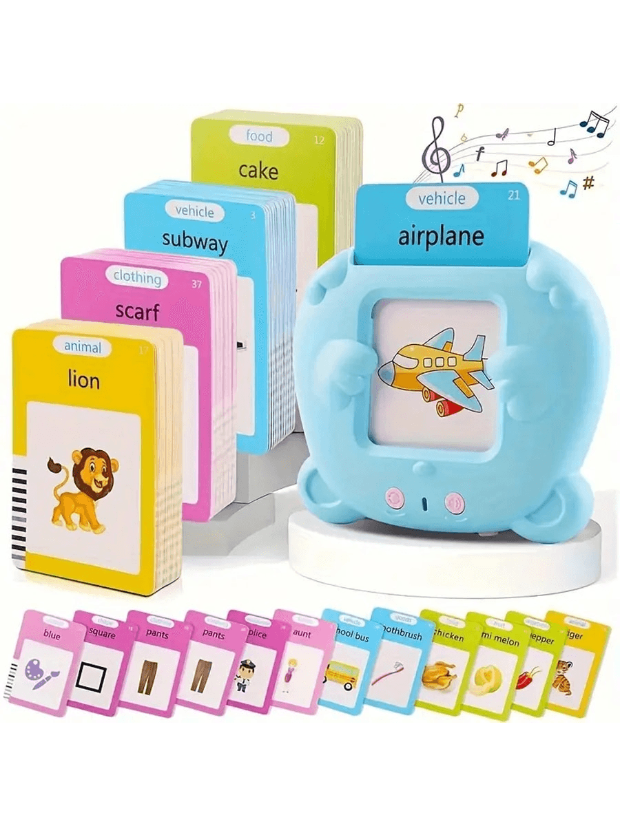 224/510 Words Youngsters Talking Flash Card Reader, 112/225 Double-Sided Cards, Blue & Pink, Rechargeable, Educational Interactive Toy, Learning Flash Card Machine, Gift For Holiday Season, Birthday