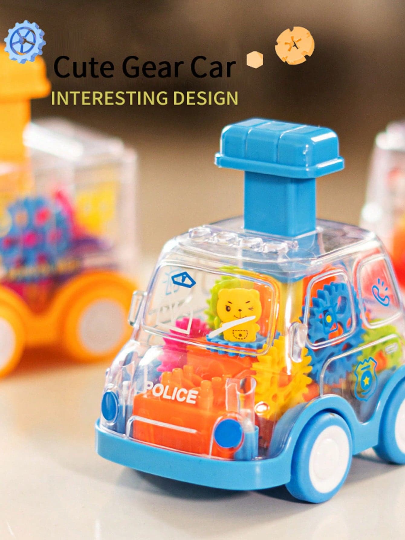 1pc Kids Boy Girl Gear Pressing Car, Inertial Small Vehicle, Baby Intelligent Sliding Car, Assorted Color Parts, Rotating Gears (Gears & Bear Inside Rotate When Sliding, Very Interesting), Battery-Free (Press To Slide And Inertia Sliding), Inertia Wheels (Smooth Wheels, Comfortable Walk)