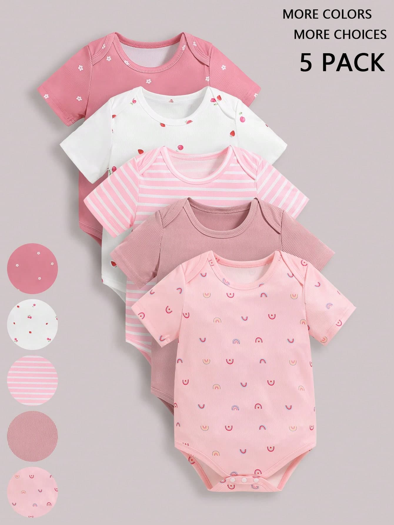 5pcs/Set Baby Girls' Comfortable Cute Casual Triangle Bodysuit Outfit, Spring/Summer