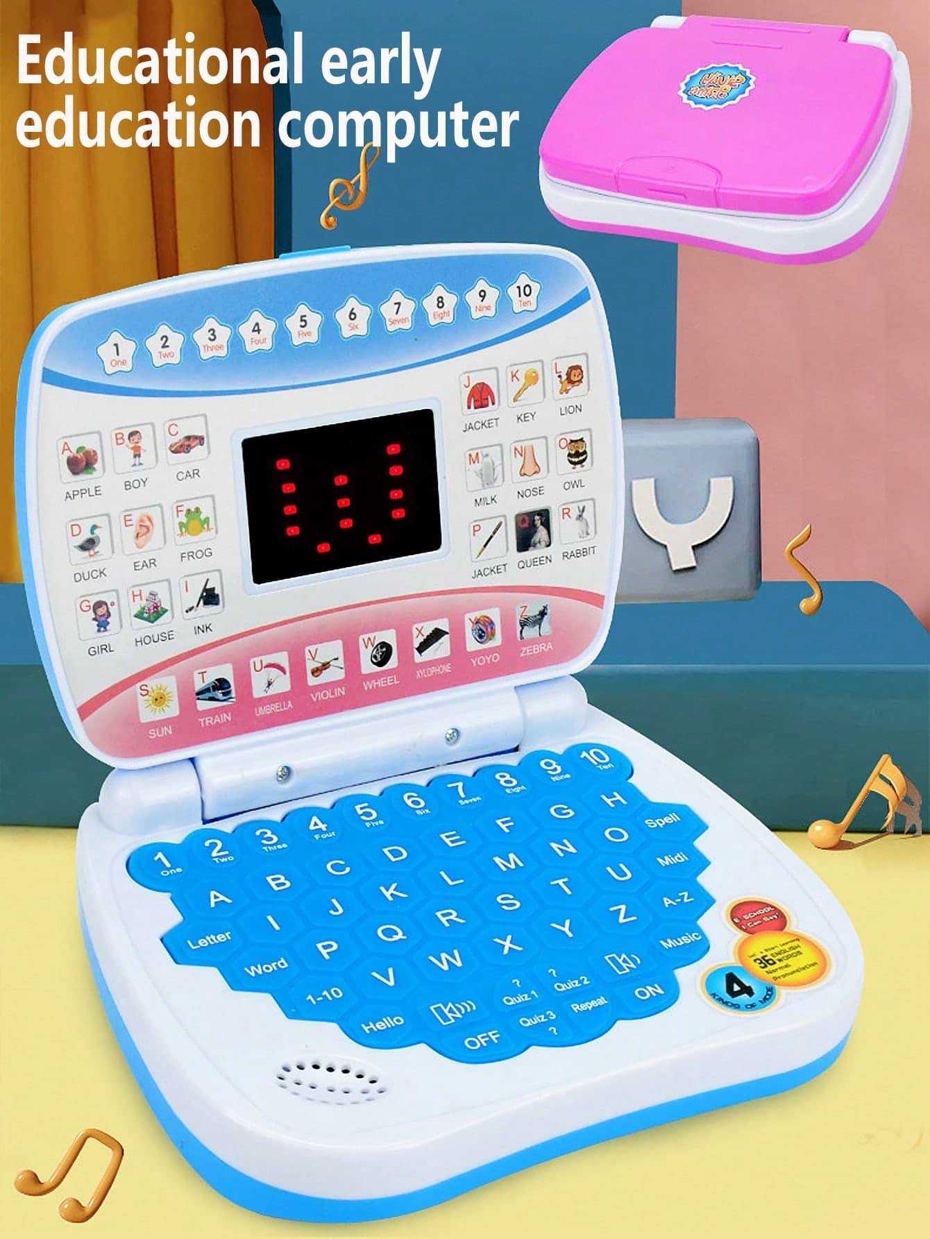 1pc Children's Early Education Tablet Learning Machine, Simulated Laptop With Display Screen, Educational Computer & Music Storytelling Device, Christmas Gift For Boys And Girls