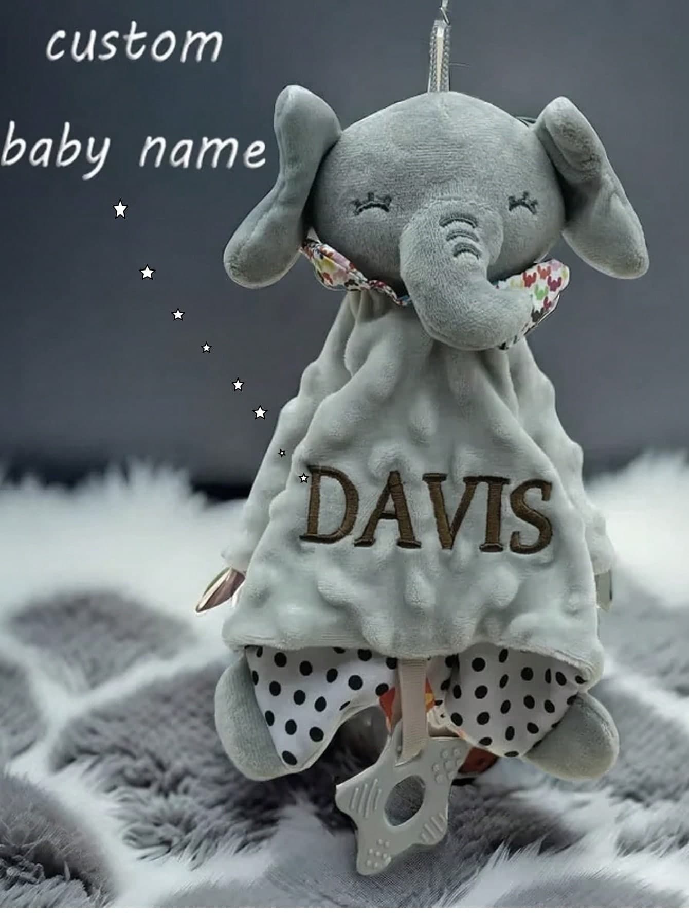 Customized Embroidered Baby Personalized Name Lovey Sensory Blanket Rabbit Elephant Security Blanket Cuddle Towel, Soft Squishy, Cute Kawaii Adorable Unique, Son, Daughter, Christmas Gift, Children's Day, Baby Shower Gift, Newborn Gift
