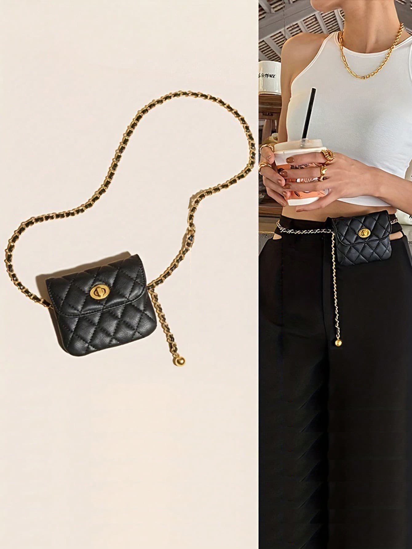 DAZY New Fashion Versatile Rhombus Embroidery Detachable Chain Mini Multifunctional Waist Bag/Shoulder Bag/Crossbody Bag, Western Purse For Women