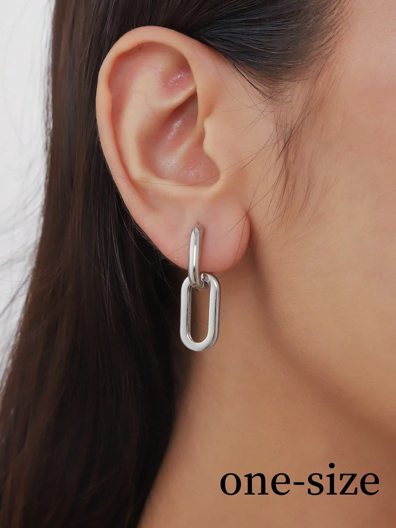 2pcs Geometric Double-Ring Dual-Use Earrings, Suitable For Women As Daily, Date, Party Gift