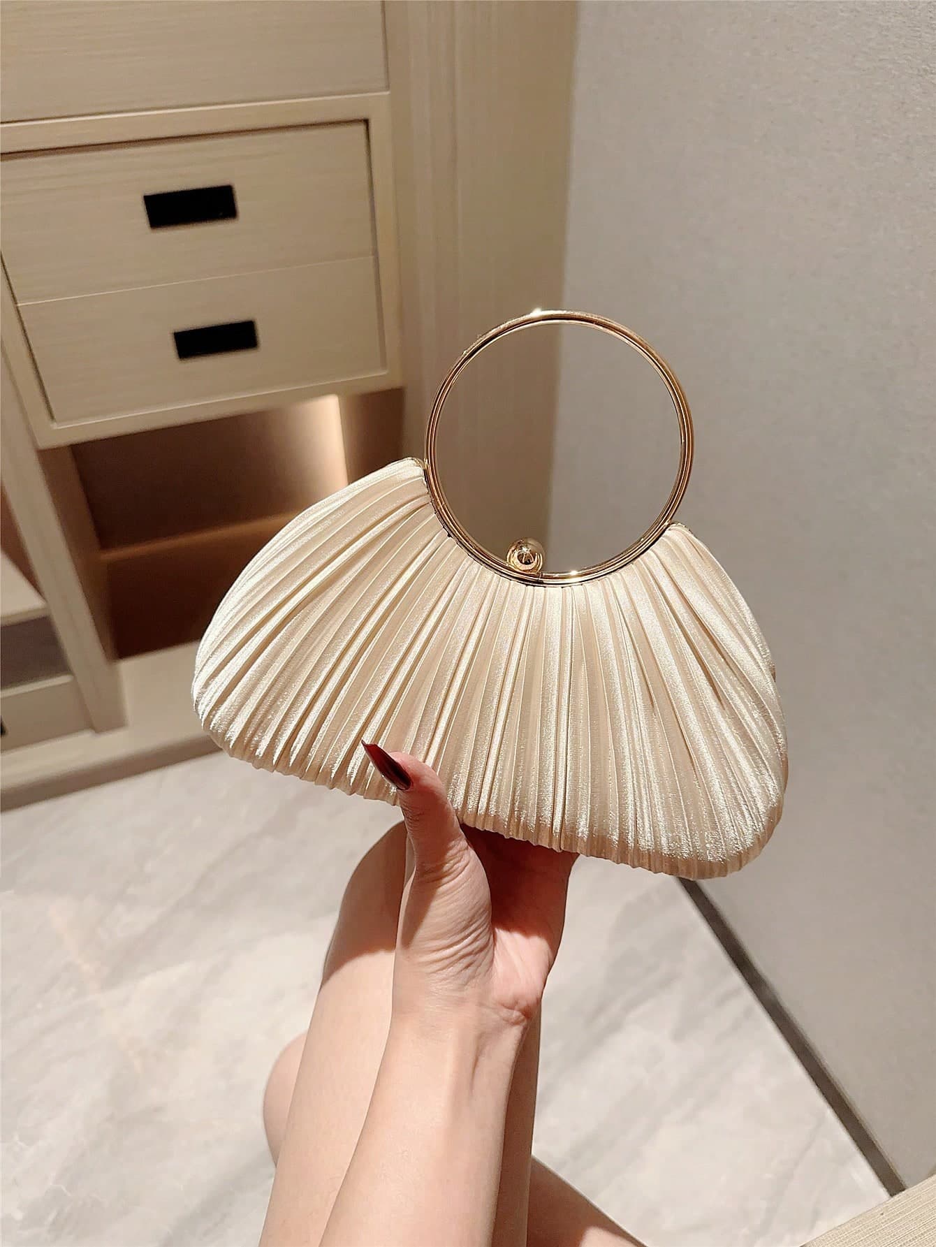 1pc Women's Elegant Pleated Box Design Party Handbag, Luxury Rhinestone Clutch, Charming Formal Evening Bag,Bride, Wedding Items