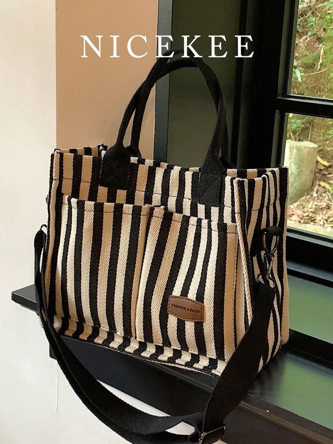 Multifunctional Vertical Striped Shoulder Bag, Women's Wallet/Handbag, Large Capacity Multi-Pocket Canvas Shoulder Tote Bag/Handbag, Lightweight Casual Tote Bag/Shoulder Crossbody Bag, Student Backpack/Laptop Bag, Simple Sports Backpack, Multi-Compartment Multi-Pocket, Backpack, Portable, Large Capacity, Suitable For Teenage Girls And College Students, Suitable For Teenage Girls And College Students, Vacation, Tote Bag, College Essential, Holiday, Vacation