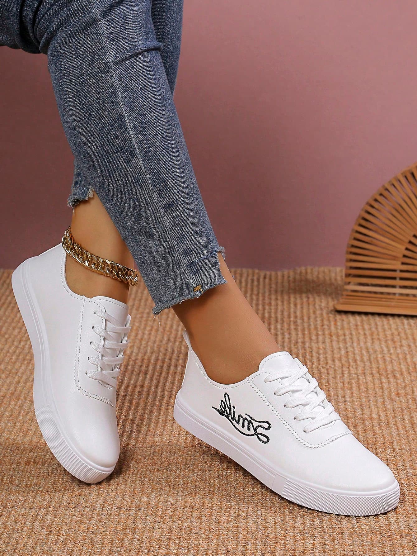 White Sneakers For Women, Canvas Casual Sporty Shoes With Thick Soles, Slip-Resistant Platform, Leather Uppers, Student Style