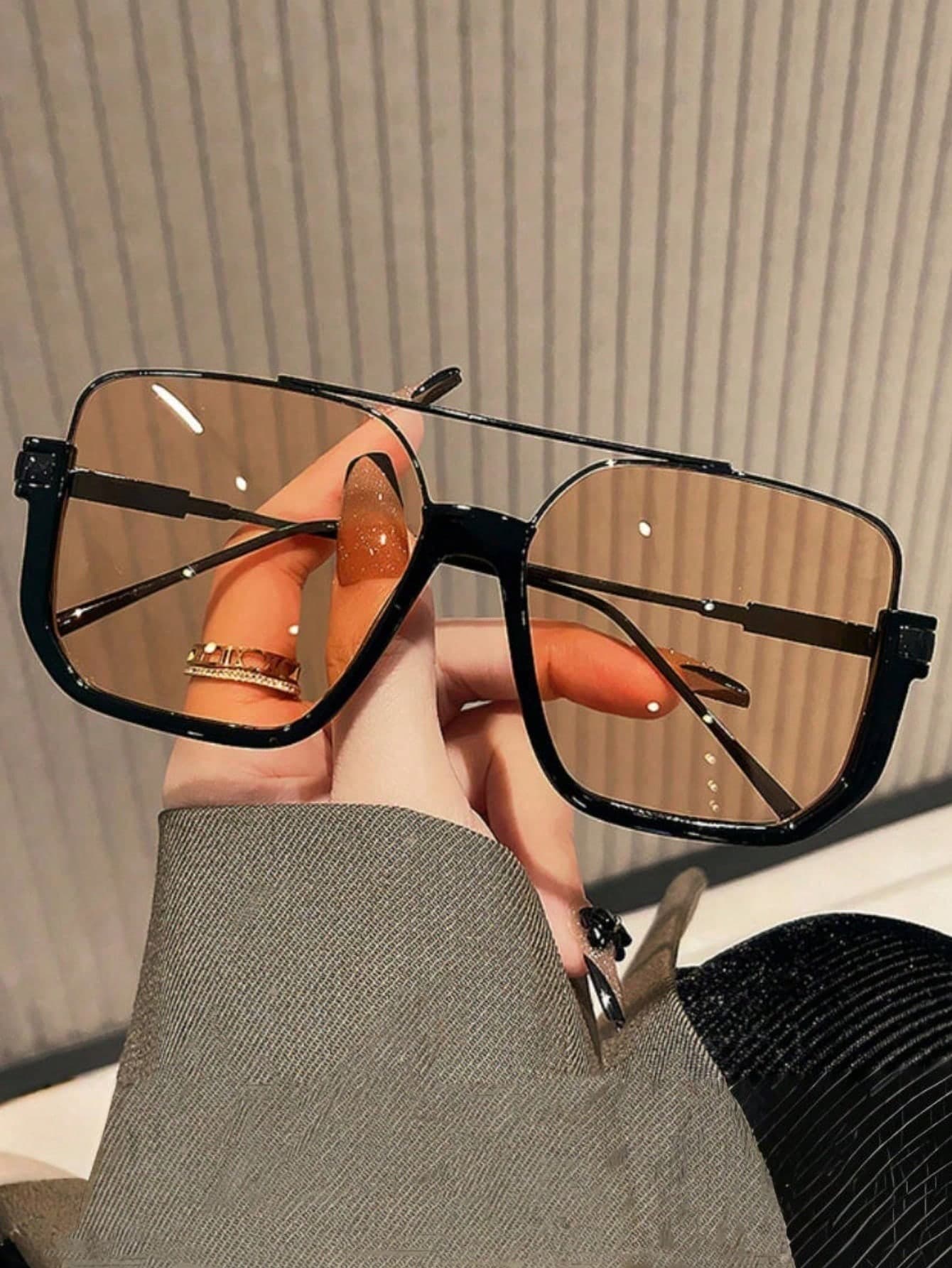 Oversized Minimalist Retro Glasses, Metal Square Frame For Women And Men, Beach, Sports, Party And Travel Wear