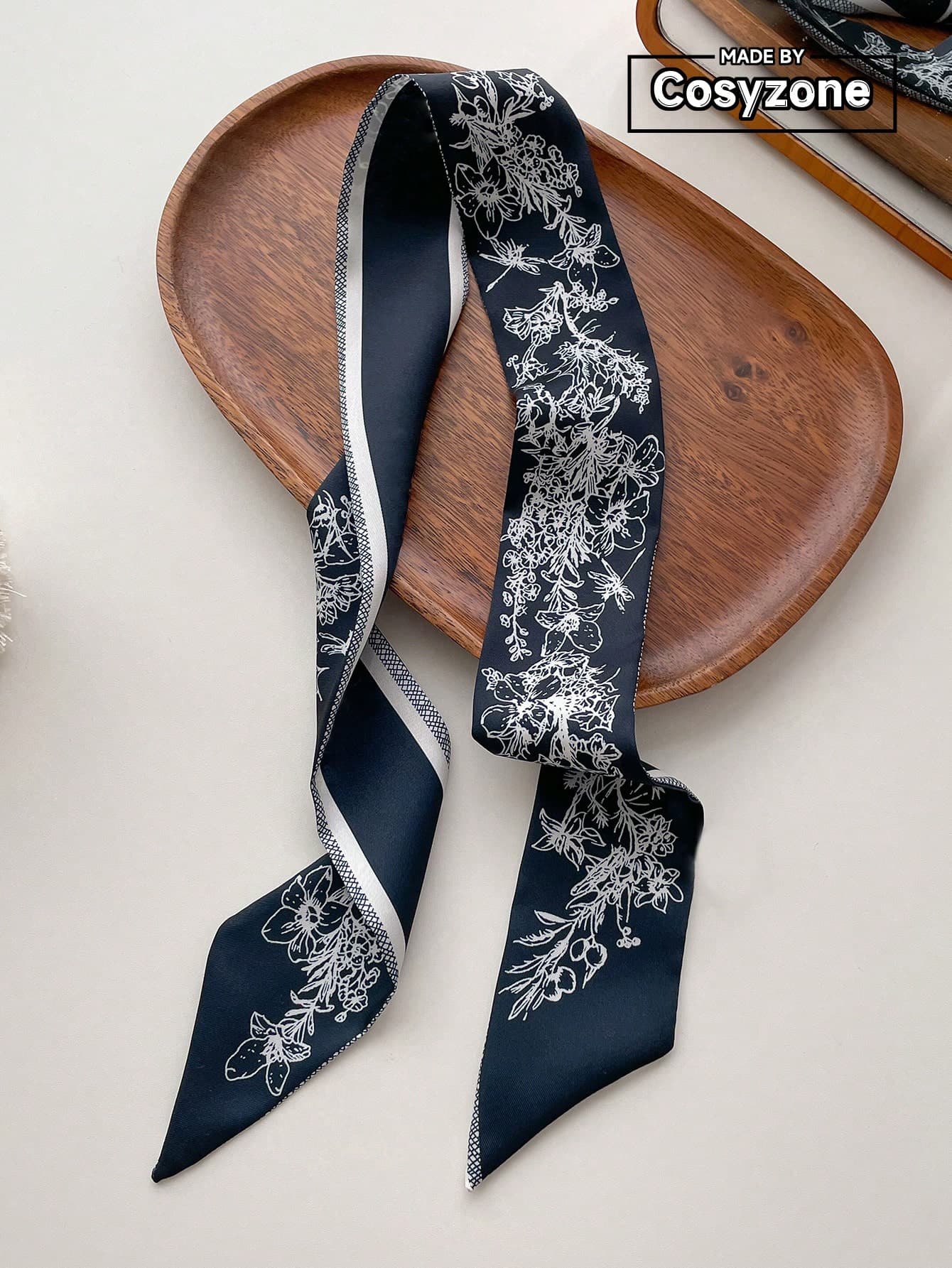 1pc Women's Spring/Summer Floral Print Faux Silk Scarf With Tassel Trim, Multifunctional Hair Tie Scarf, Daily Use Elegant Bandana,Hair Band,Head Band Ideal For Dressing Up Your Look