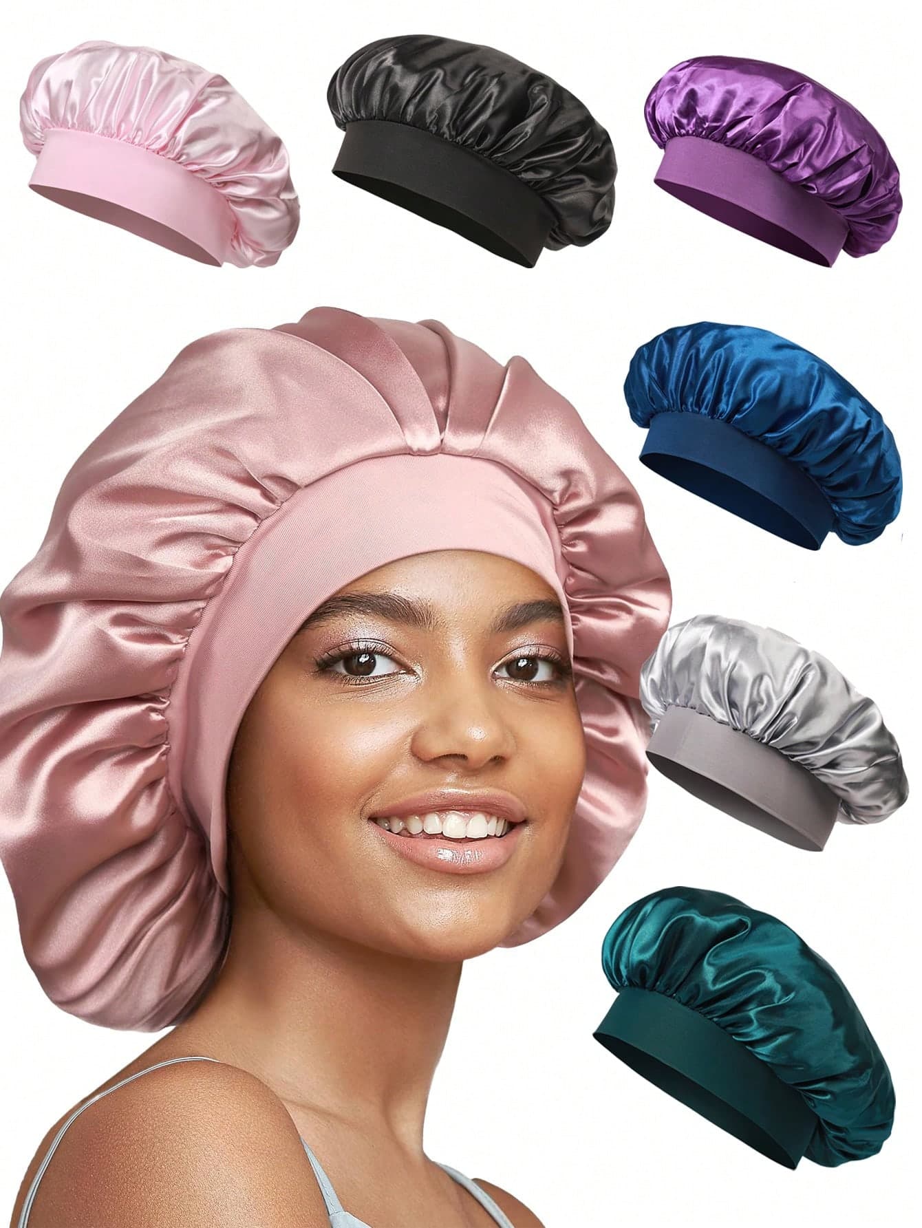 1pc Silk Sleep Cap, Women's Double-Layer Satin Lining, Soft Elastic Band, Suitable For Curly Hair Sleep Wear