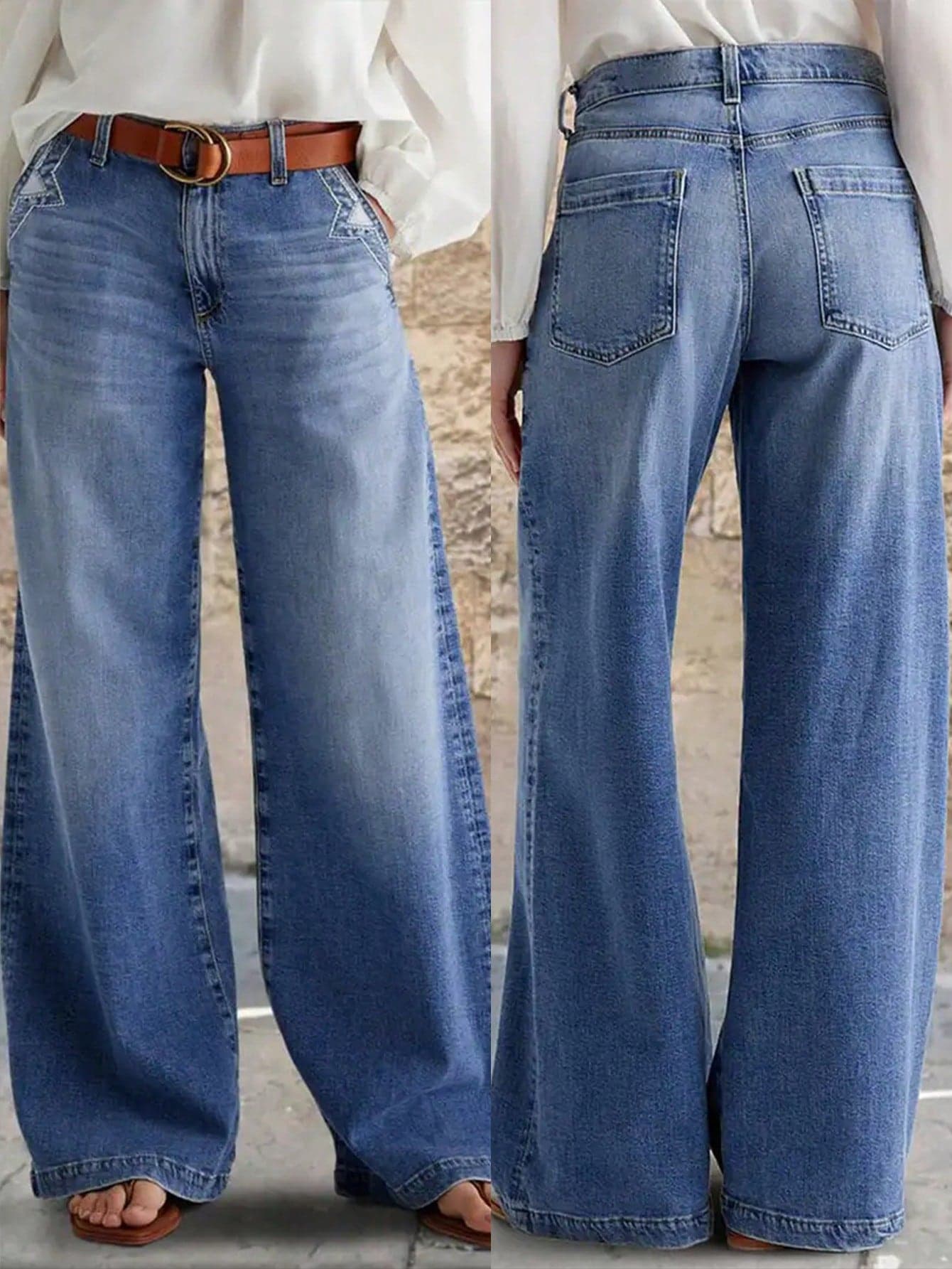 Women's New Distressed Straight-Leg Stretchy Jeans Casual Spring