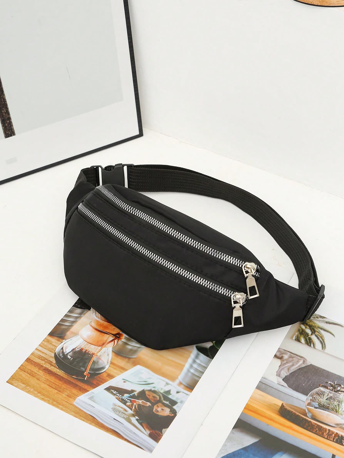Casual Minimalist Women Waist Pack Shoulder Crossbody Bag, Solid Color, Multi-Layer Waterproof Fanny Pack