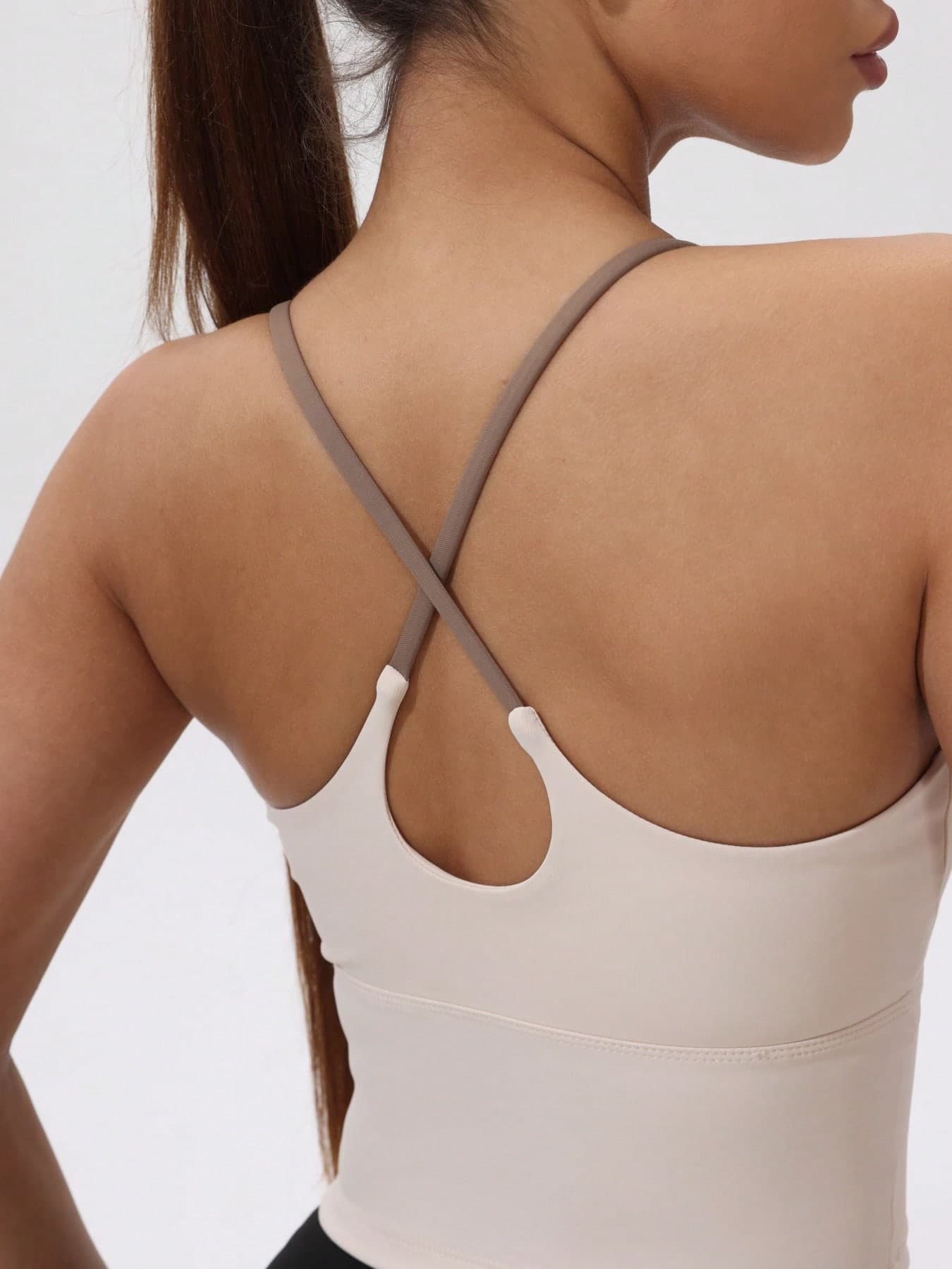Women Fixed Pad Sports Camisole Contrast Color Elastic Yoga Cami Top Summer