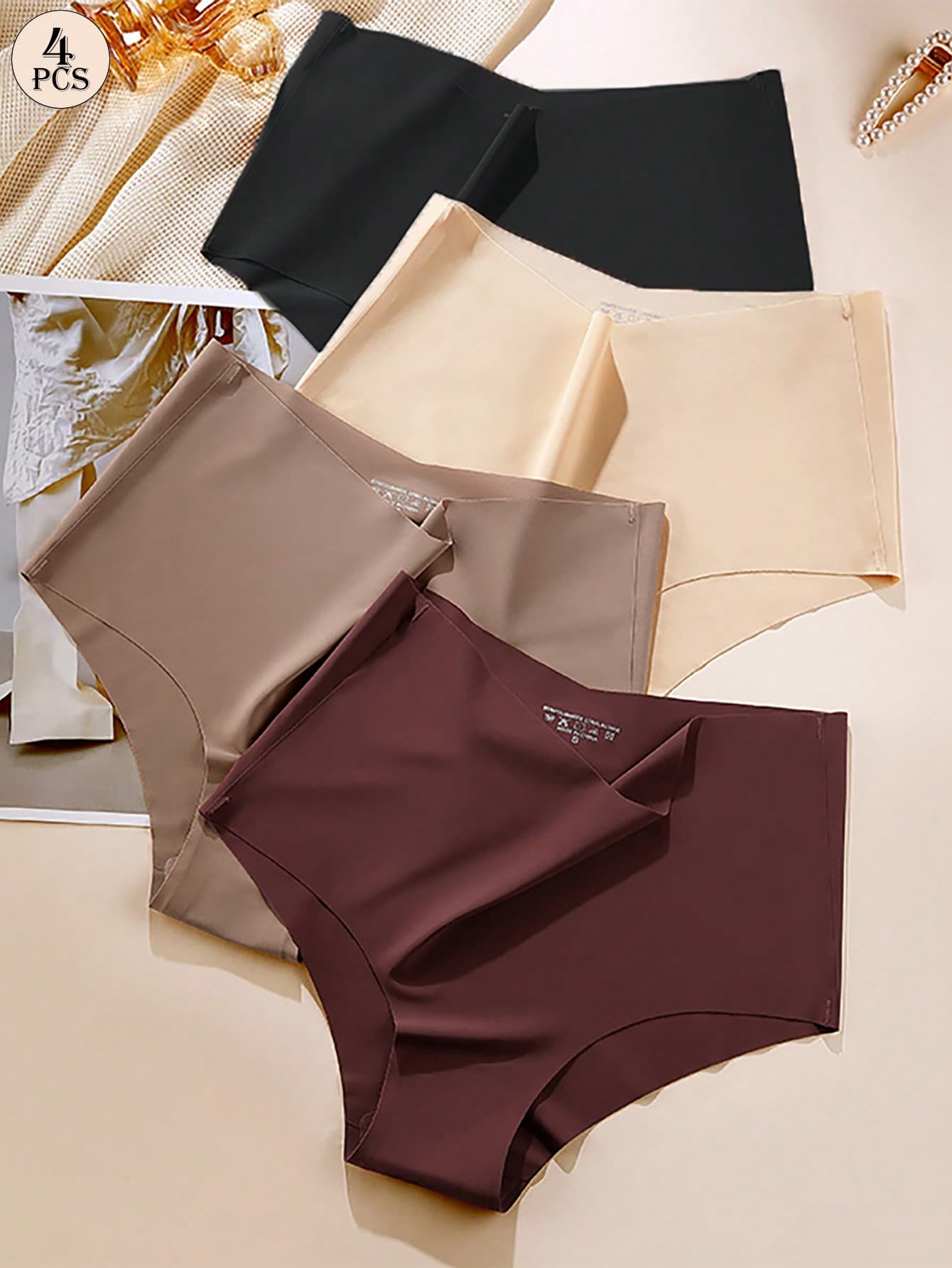 Aofeiqike 4pcs High Waist Women's Sexy Thong Panties, Seamless Breathable Comfortable Underwear