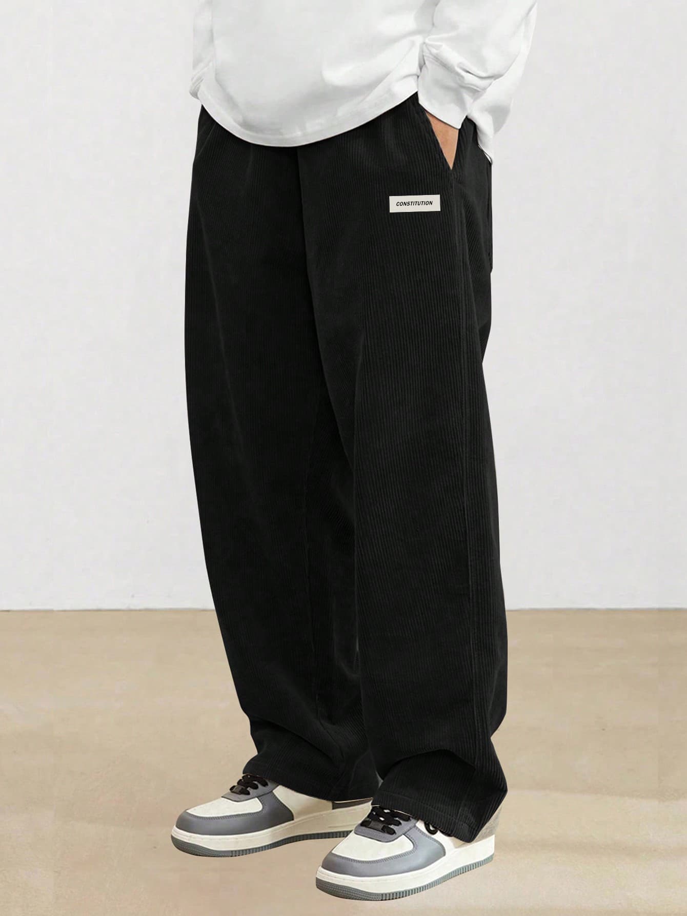 1pc Teens/Boys' Loose Casual Sports Solid Color Versatile Corduroy Straight Pants