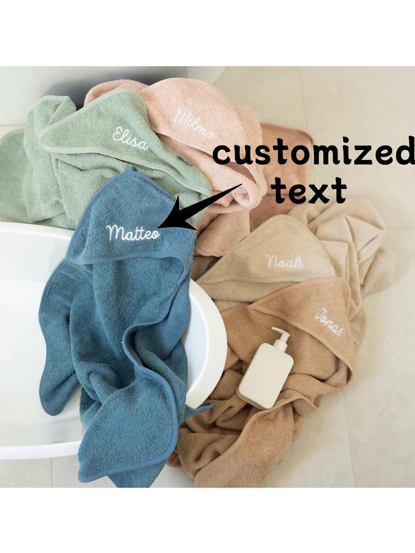 Custom Embroidered Hooded Towel, Personalized Hooded Towel With Lettering, Polyester Fiber,80cm/31.5inch,Unique Gift For Kids, Hooded Multiple Colors