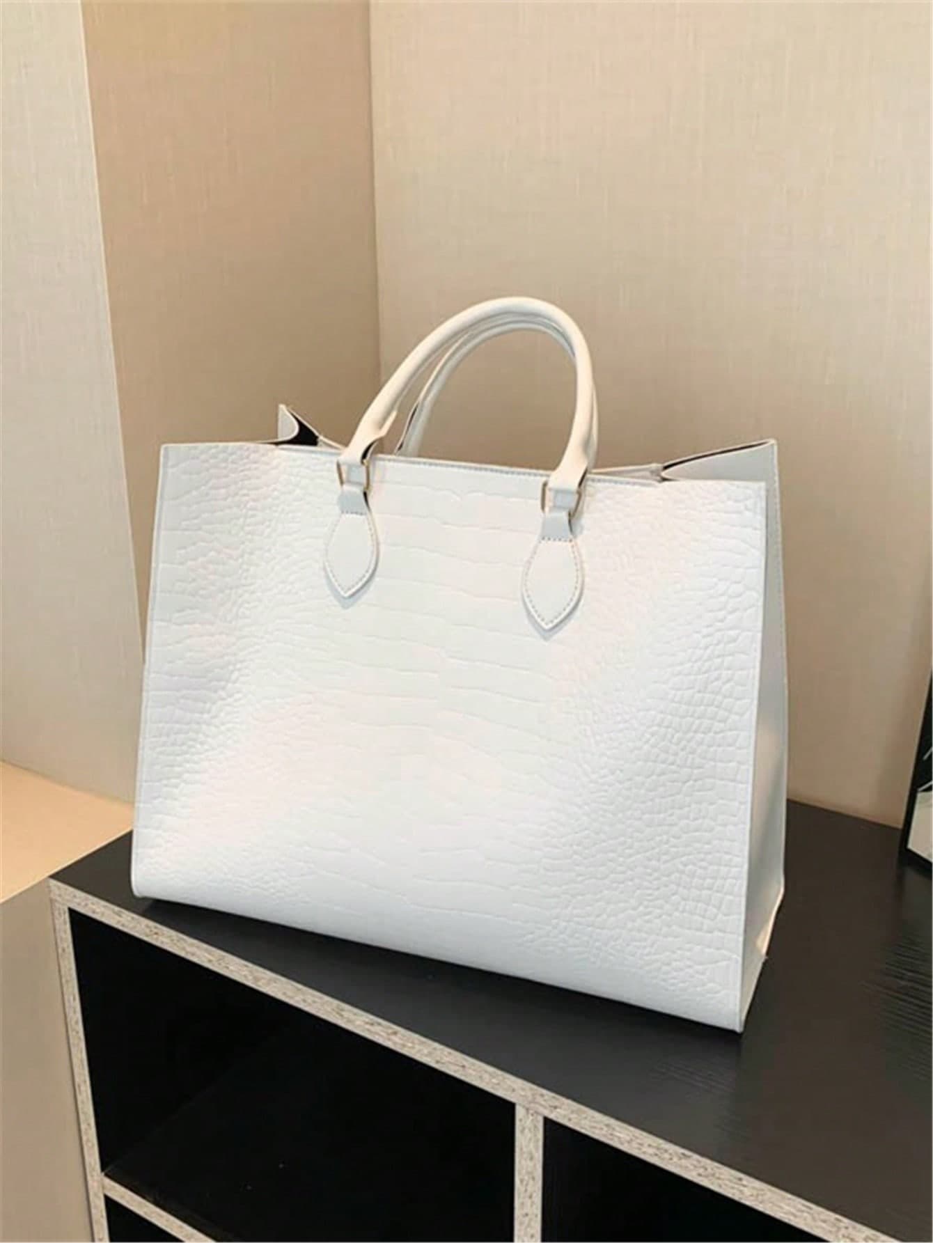 White High-End Retro Large Capacity Handbag, New Autumn/Winter Fashion Versatile Elegant Crocodile Embossed Tote Bag, Suitable For Ladies Work Commute Laptop Bag, Daily Outing Shopping, Mommy Bag, Unisex Travel Bag