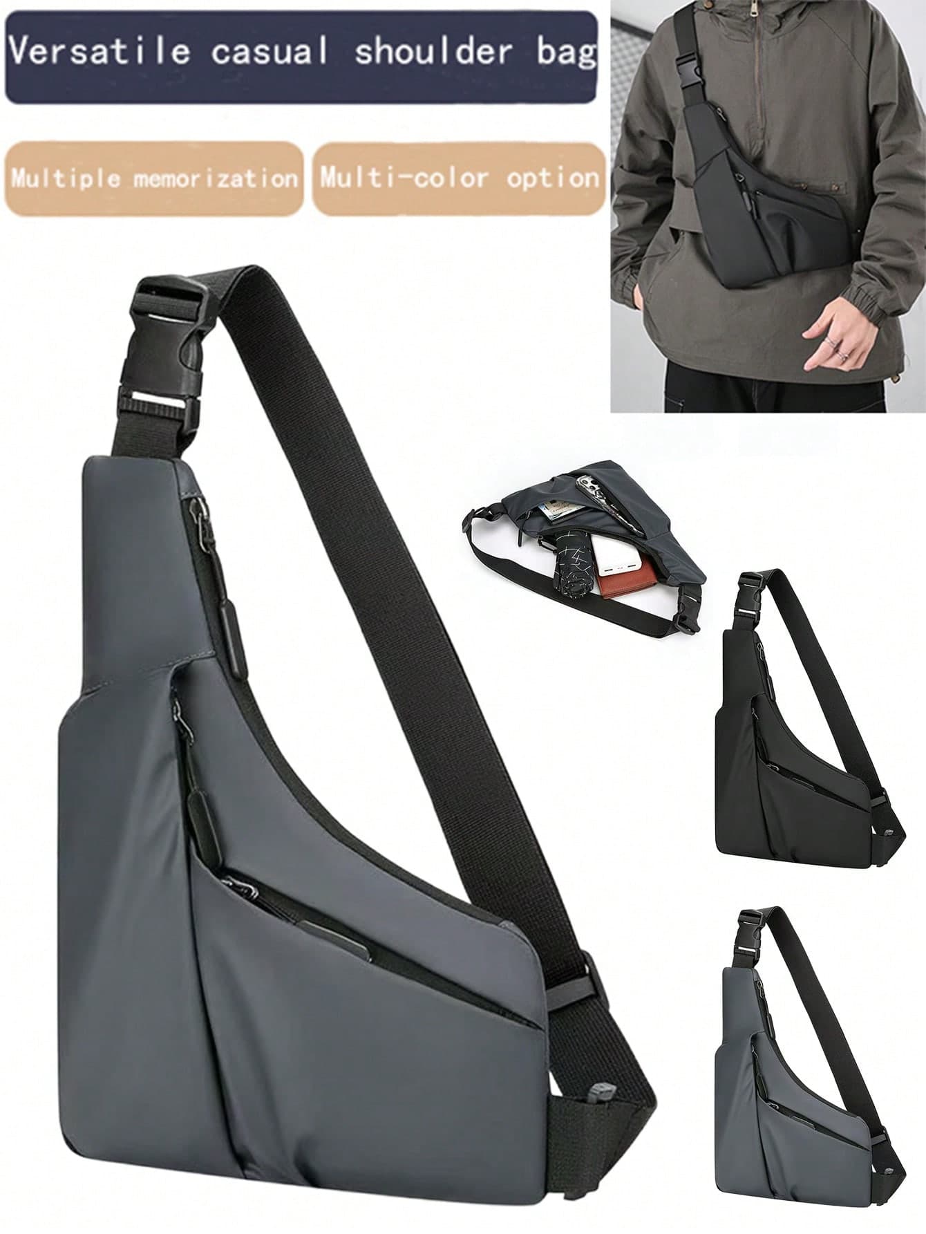 1pc Fashionable Black Oxford Cloth Shoulder Bag, Adjustable Strap, Large Capacity Casual Crossbody Phone Pouch, Suitable For Men, Decorated With Skull And Rose Prints, Ideal Gift For Valentine's Day, Halloween Travelers, Can Also Be Used As Canvas Tote Bag, Camera Bag, Halloween Accessory, Side Bag Or Holiday Bag Phone Bag , Valentines Gifts, Valentine Day, Easter, Tote Bags For University, Pouch For Phones