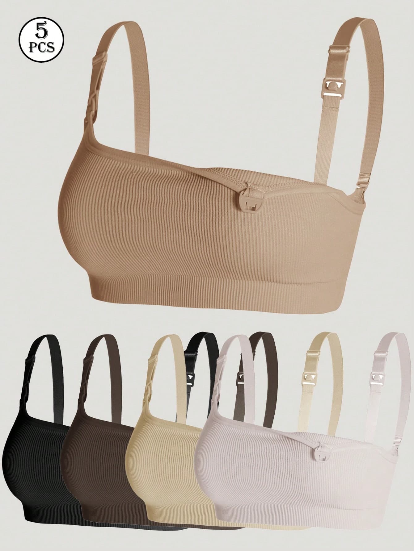 5pcs/Set Maternity & Nursing Breastfeeding Bras, Comfy Front Unclip Seamless Bra Multi-Color Sexy Minimalist Feeding Bra For Pregnancy & Postpartum