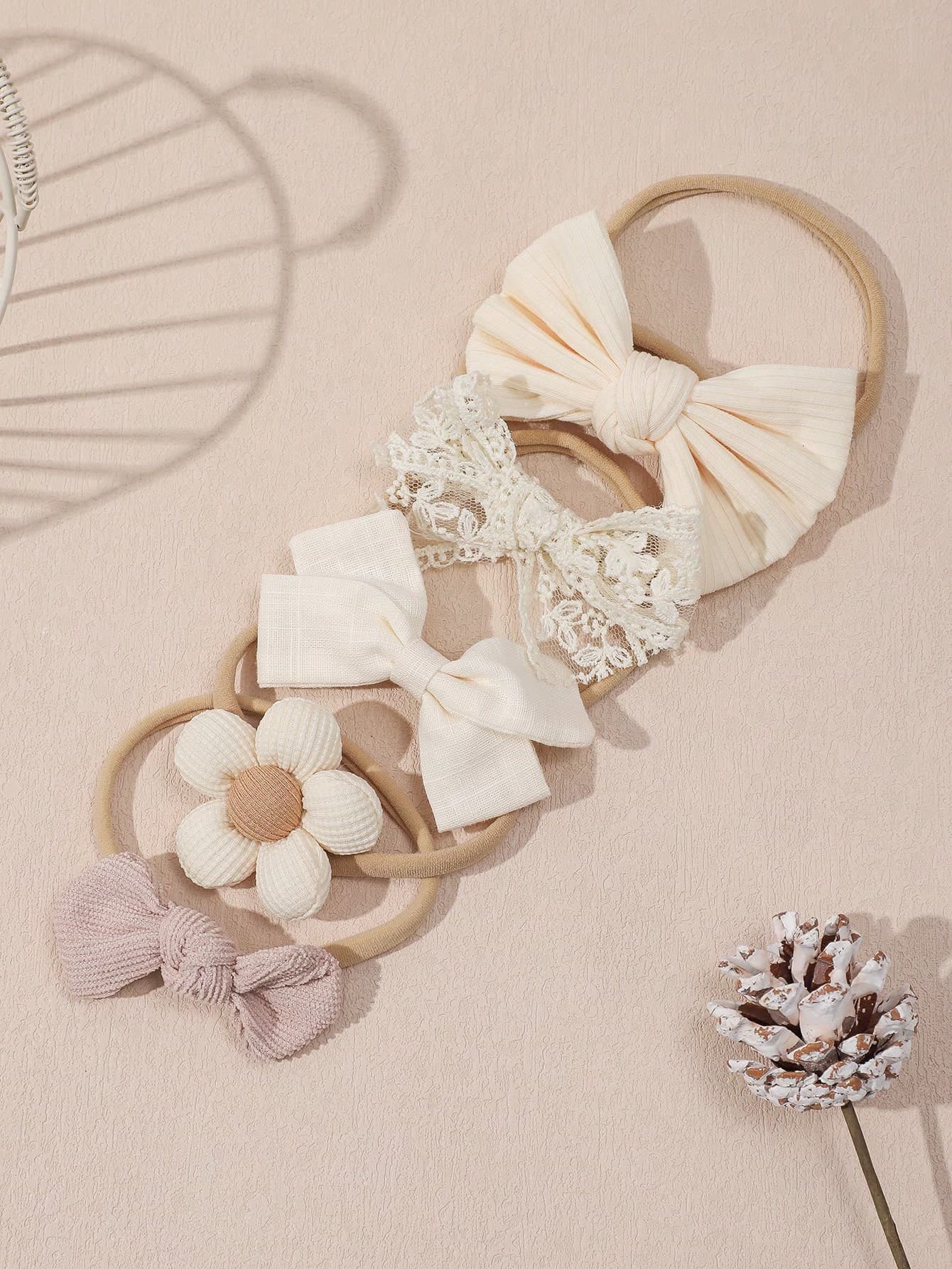 5pcs/Set Baby Girl Flower & Bow Decor Headbands, Suitable For Spring Daily Use (Paper Card Not Included)