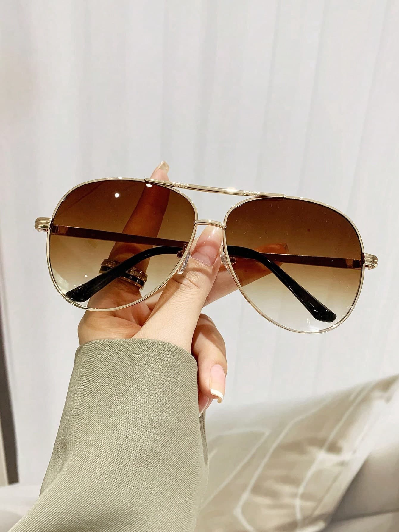 Women's Metal Oval Double Bridge Aviator Glasses, Retro Style Oversized Frame For Vacation, Beach, Summer Travel, Outings, Back To School