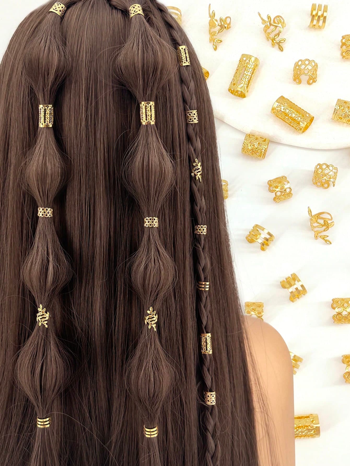 50pcs Vintage Bohemian Hollow Round Hair Rings, Suitable For Women And Girls, Braided Hair DIY Hair Accessories Jewelry