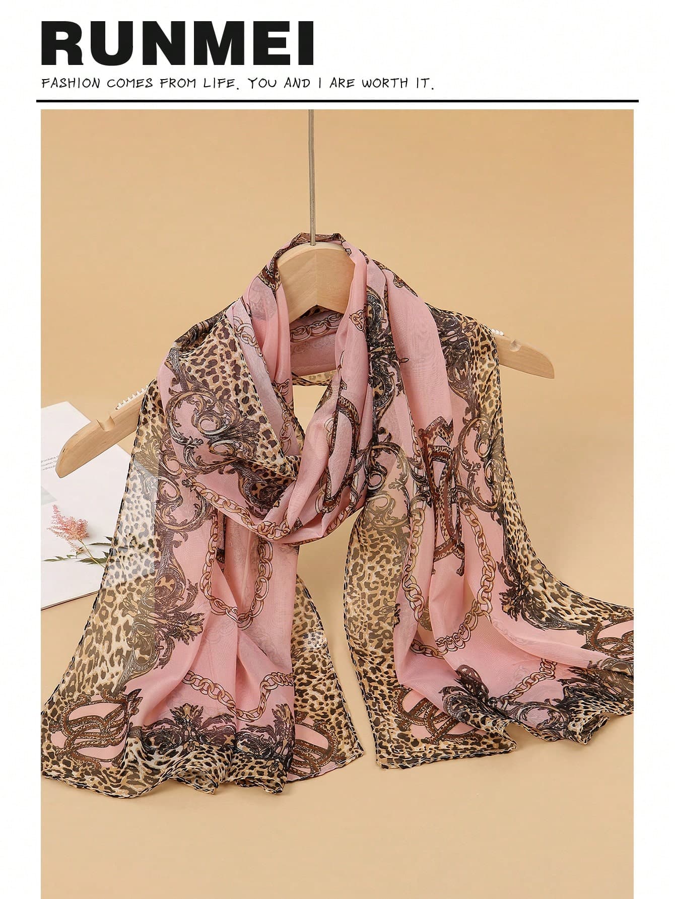 1pc Women Vintage Luxury Versatile Chiffon Chain Decorated Scarf, Holiday Gift For Dress