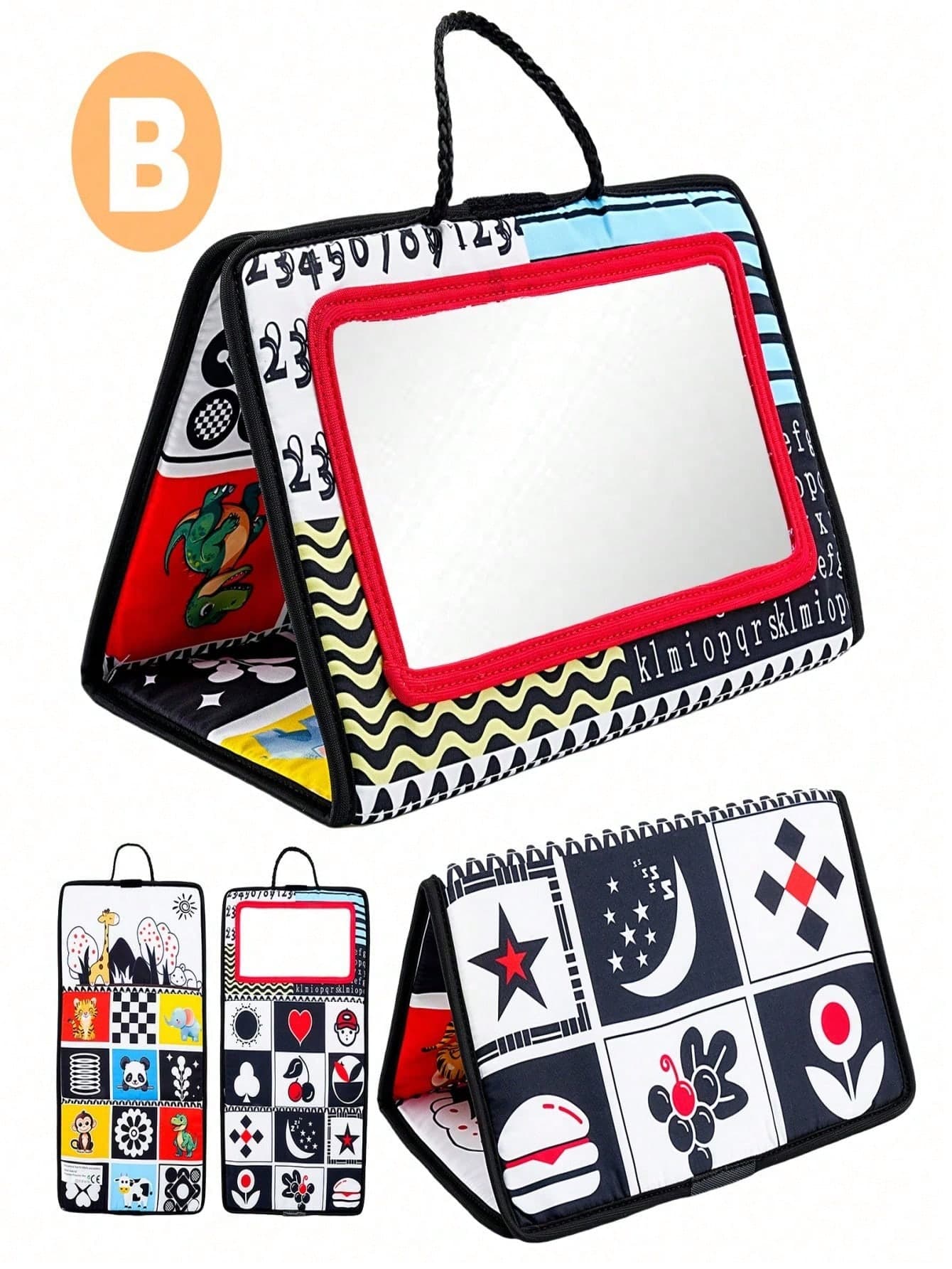 1pc Foldable Baby Floor Mirror Toy, Tummy Time Sensory Montessori Developmental Crawling Toy, New Red Fun Mirror Toy, Foldable Car Backseat Hanging Decoration, Visual Training, 6 Patterns, Christmas Easter Halloween Gift