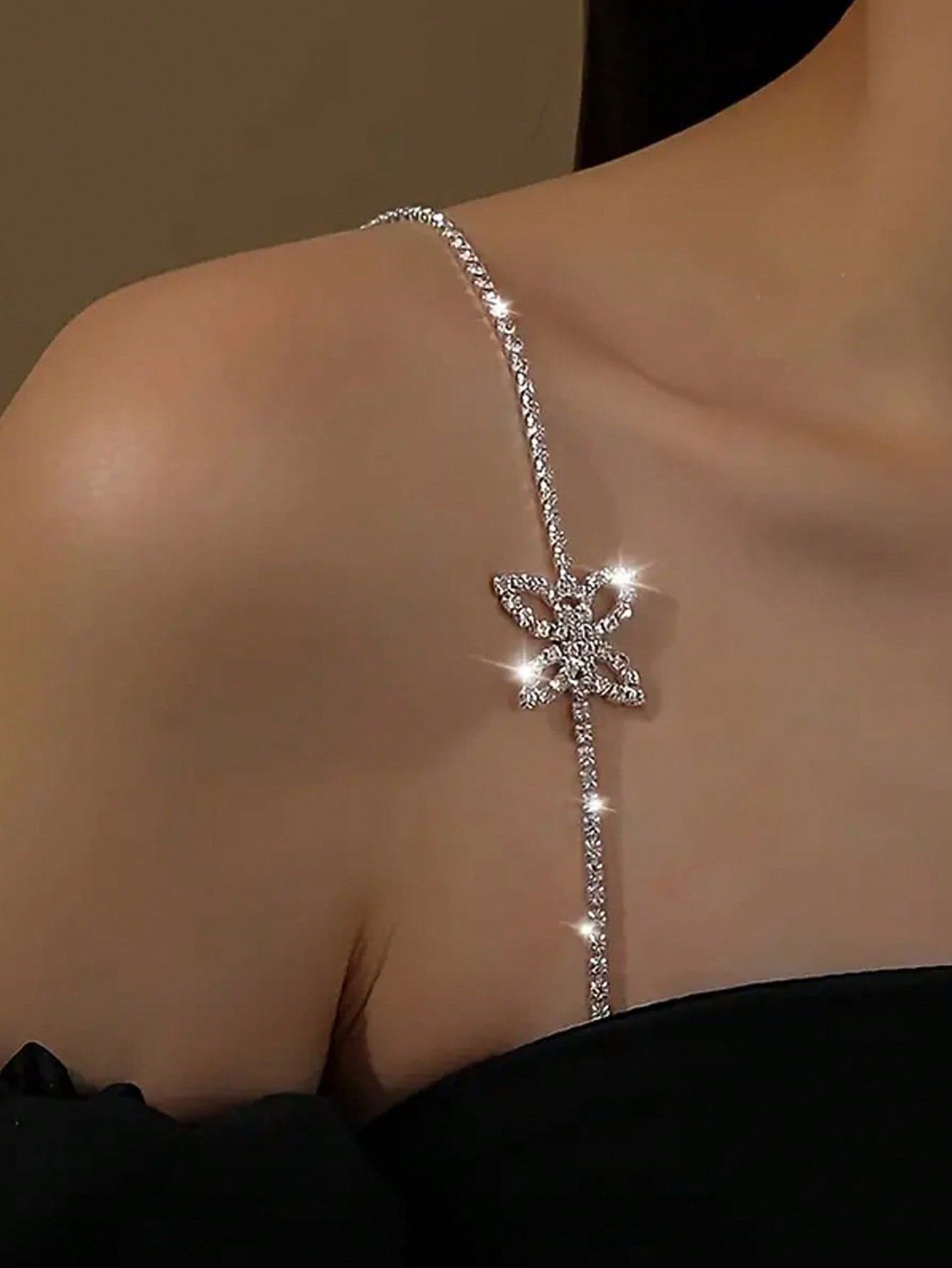 2Pcs Adjustable Rhinestone Shoulder Strap For Women Bra - Heart Shape, Butterfly, Crown Design Metal Body Jewelry Bra Accessories, For Rave