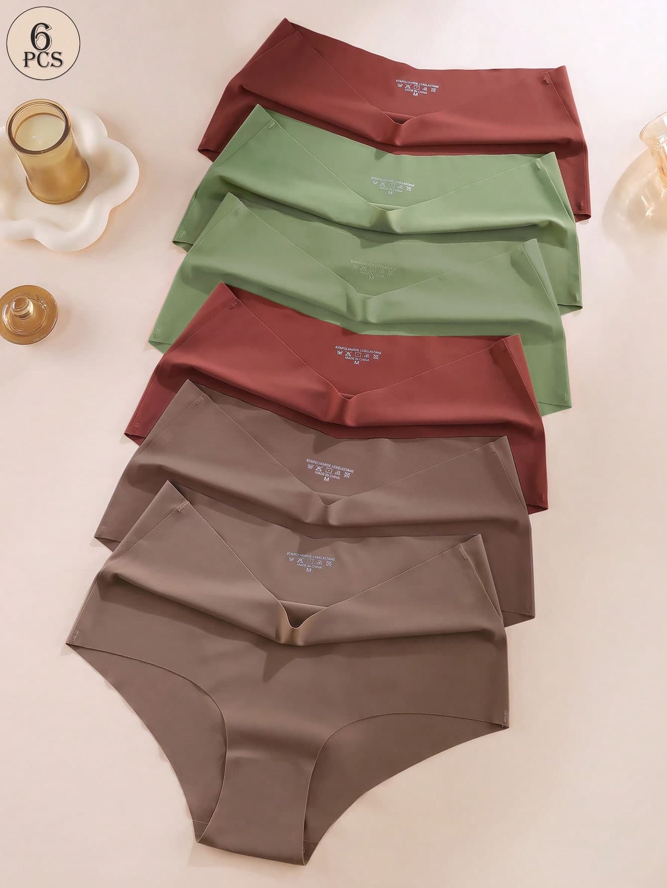 Aofeiqike 6pcs High Waist Plus Size Women Briefs, Sexy Seamless Breathable Ice Silk Panties, Comfortable Soft Hipster Underwear