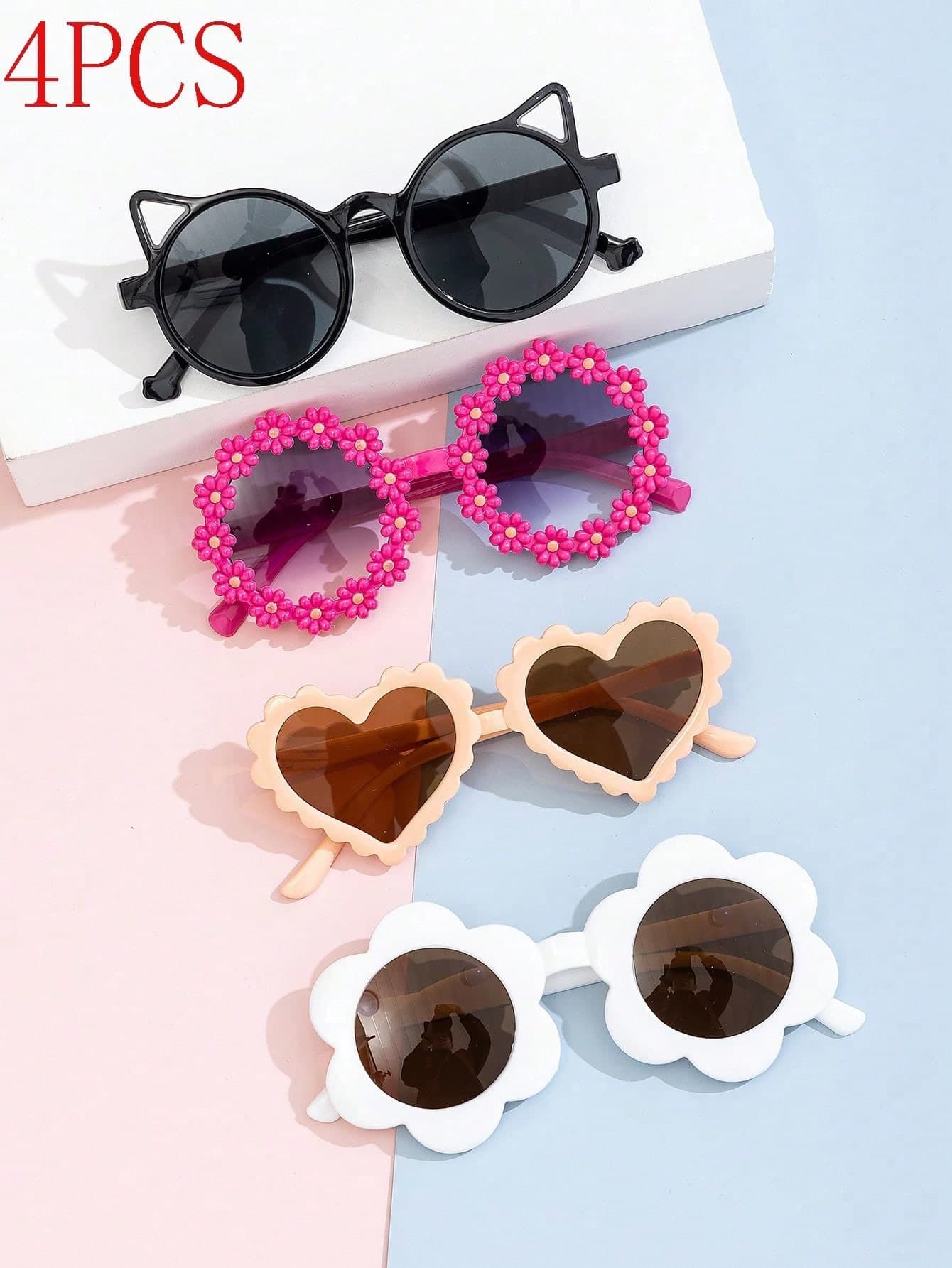 4pcs/Set Children/Adult Fashion Daisy Flower Decorated Glasses, Unisex Outdoor Beach Photography Glasses, Baby Prop Glasses, Gift Glasses Case