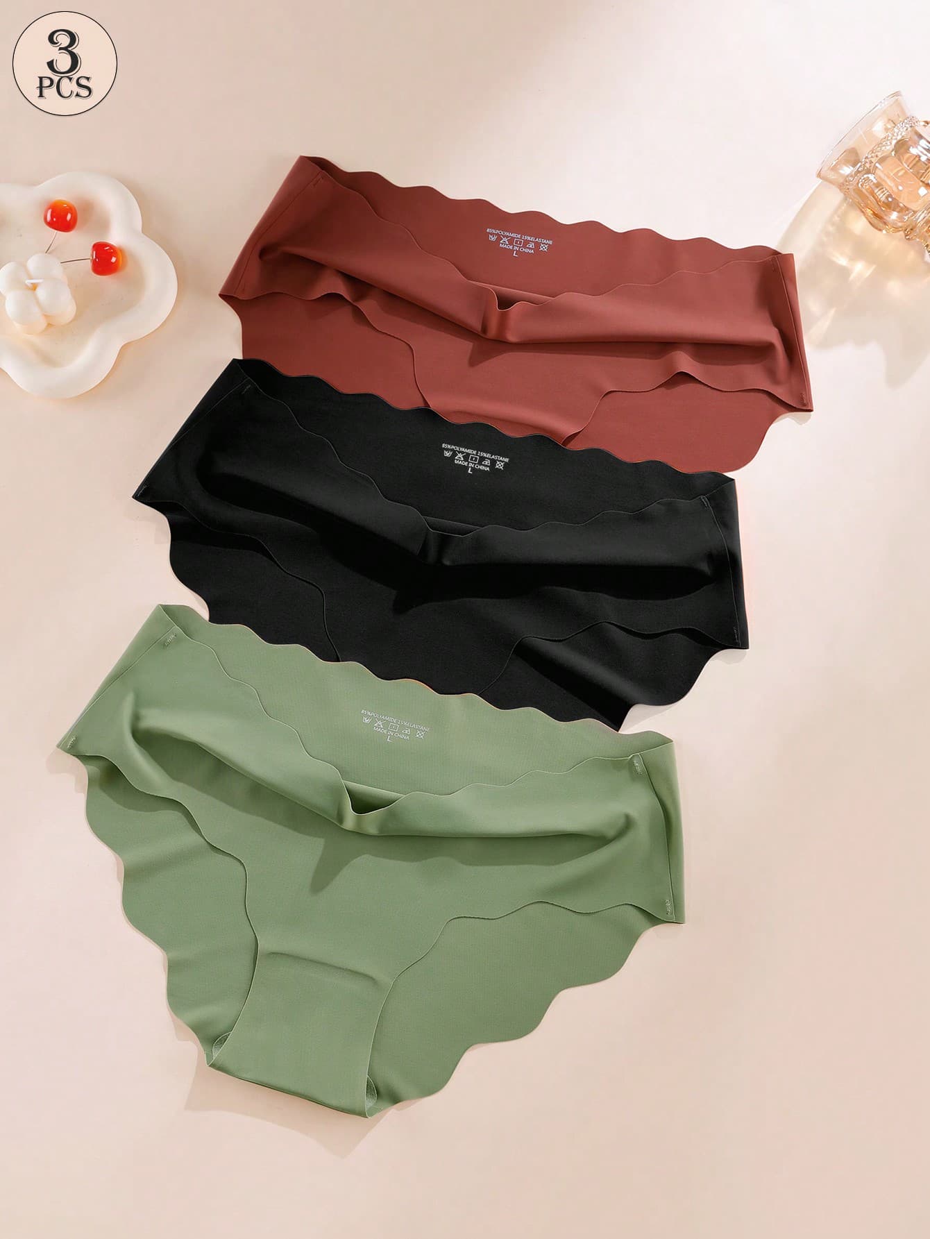 Aofeiqike 3pcs/Set Seamless Ice Silk Women's Panties, Mid-Waist Wavy Edge Triangle Panties, Breathable Invisible Panties, High Elastic Comfortable Skin-Friendly Suitable For Sports Yoga